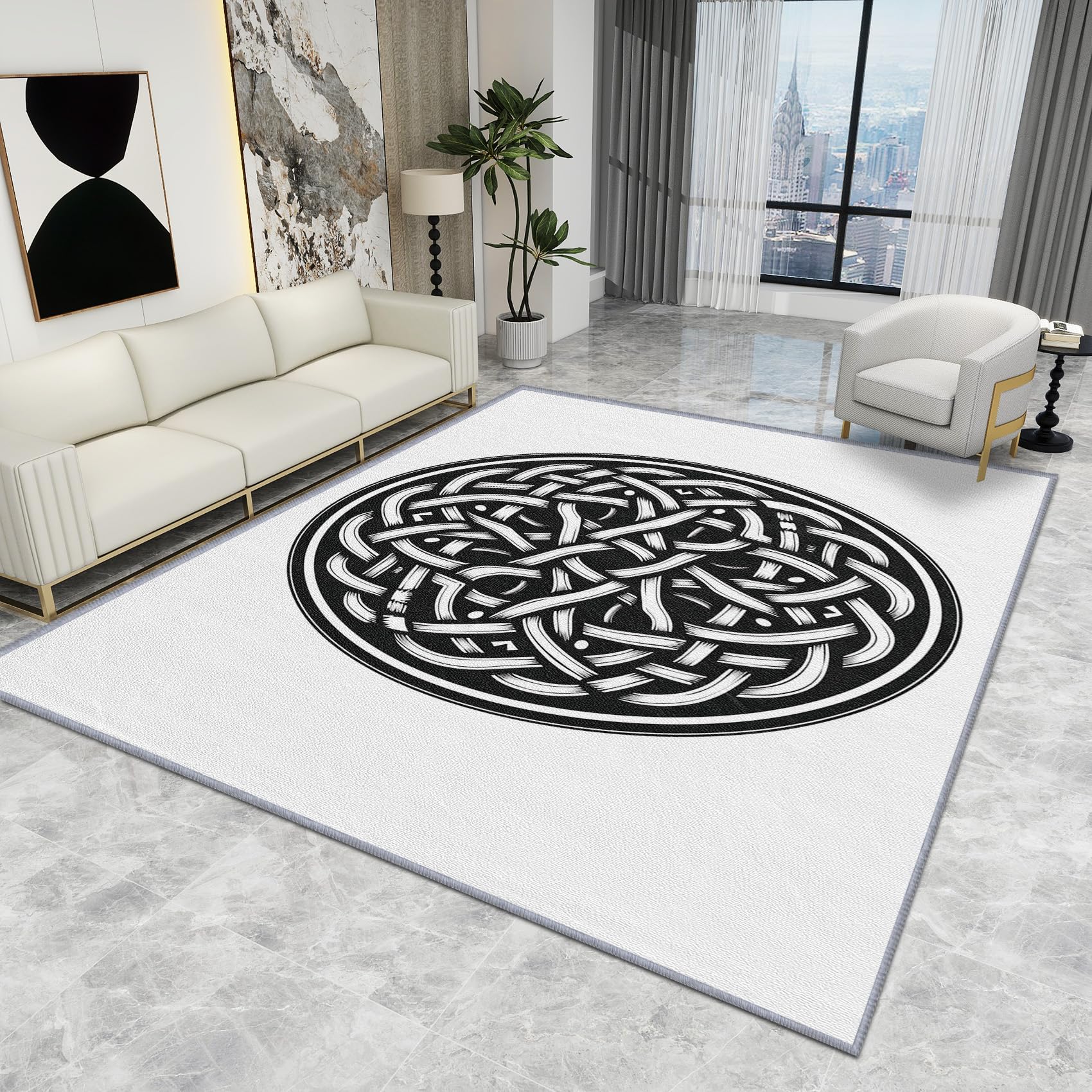 Celtic Design Rug - Celtic Rug - Viking Nordic Symbol Rugs, Medieval Tribal Abstract Carpet, Washable Rug Non Slip Low Pile Soft Large Area Rugs, Celtic Home Decor Gifts, 160 X 230 cm