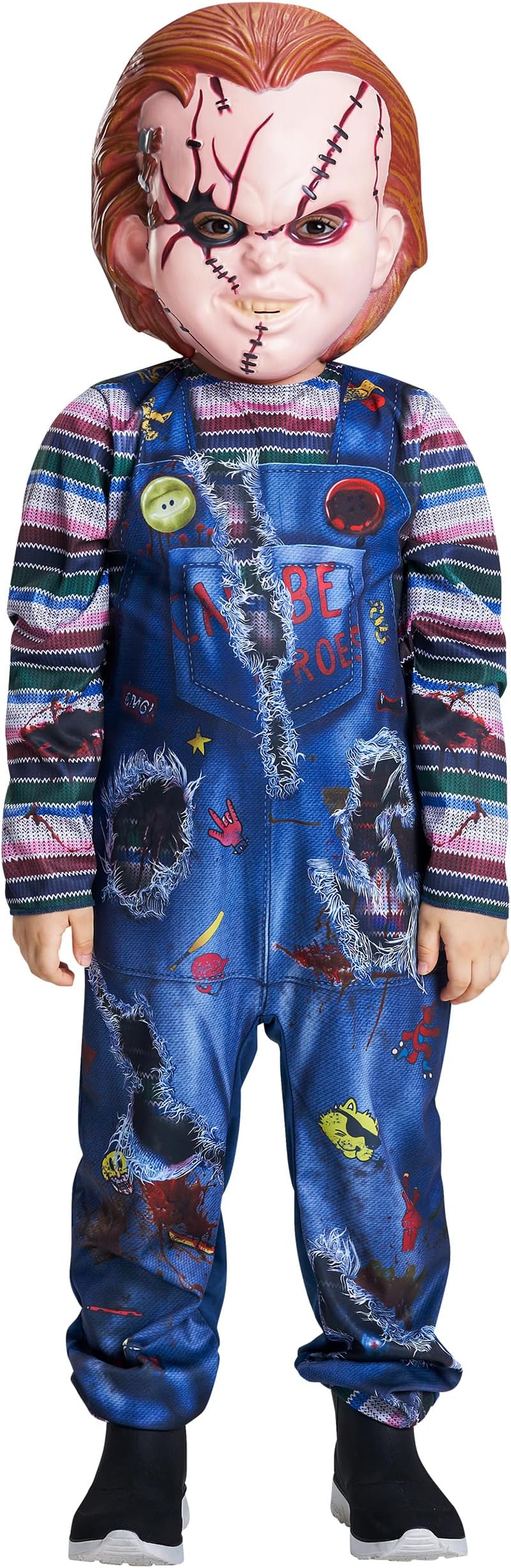 IKALI Kids Halloween Killer Doll Costume Boys Girls Chucky Fancy Dress Up Outfit Courage Jumpsuit with Mask 3-10Y