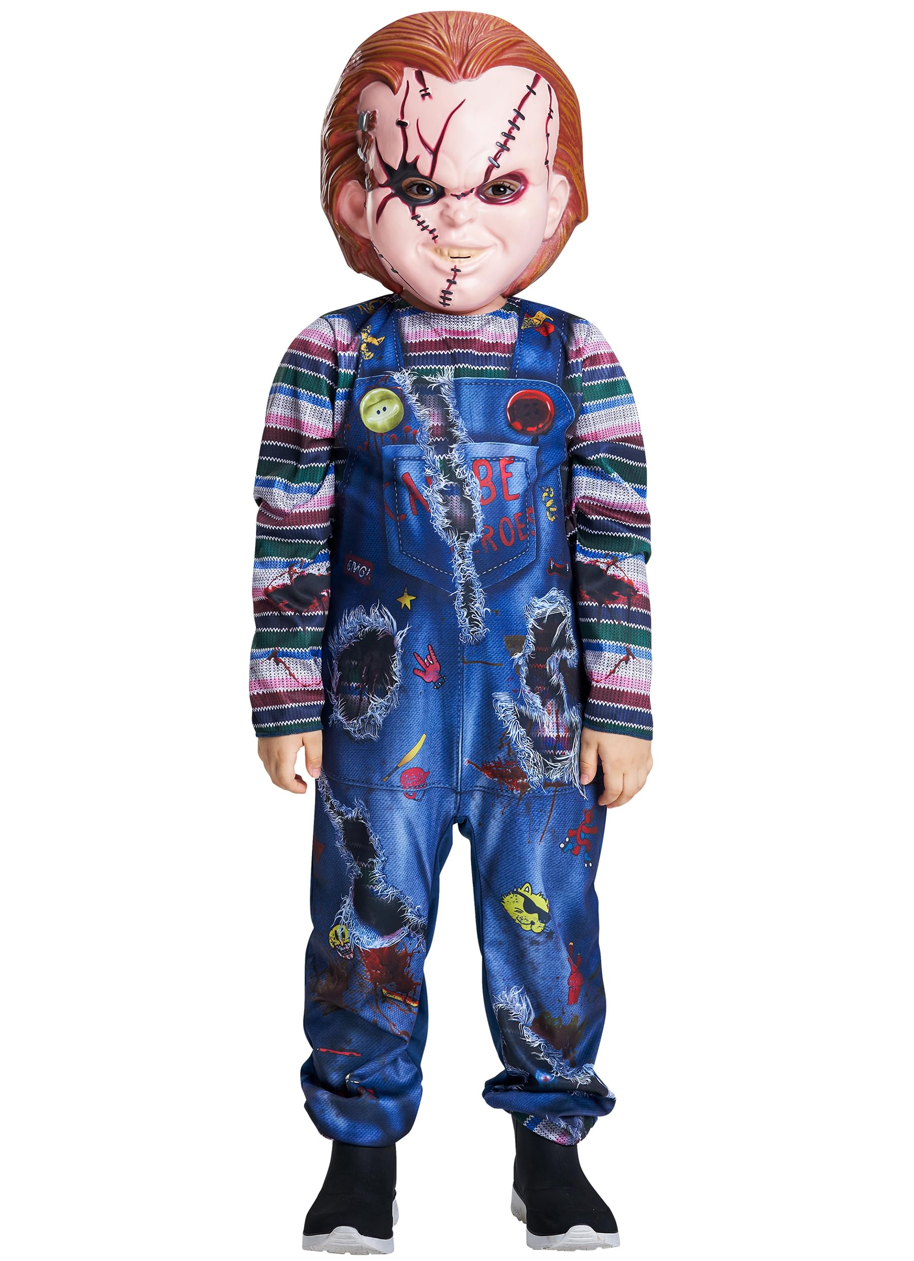 IKALI Kids Halloween Killer Doll Costume Boys Girls Chucky Fancy Dress Up Outfit Courage Jumpsuit with Mask 3-10Y