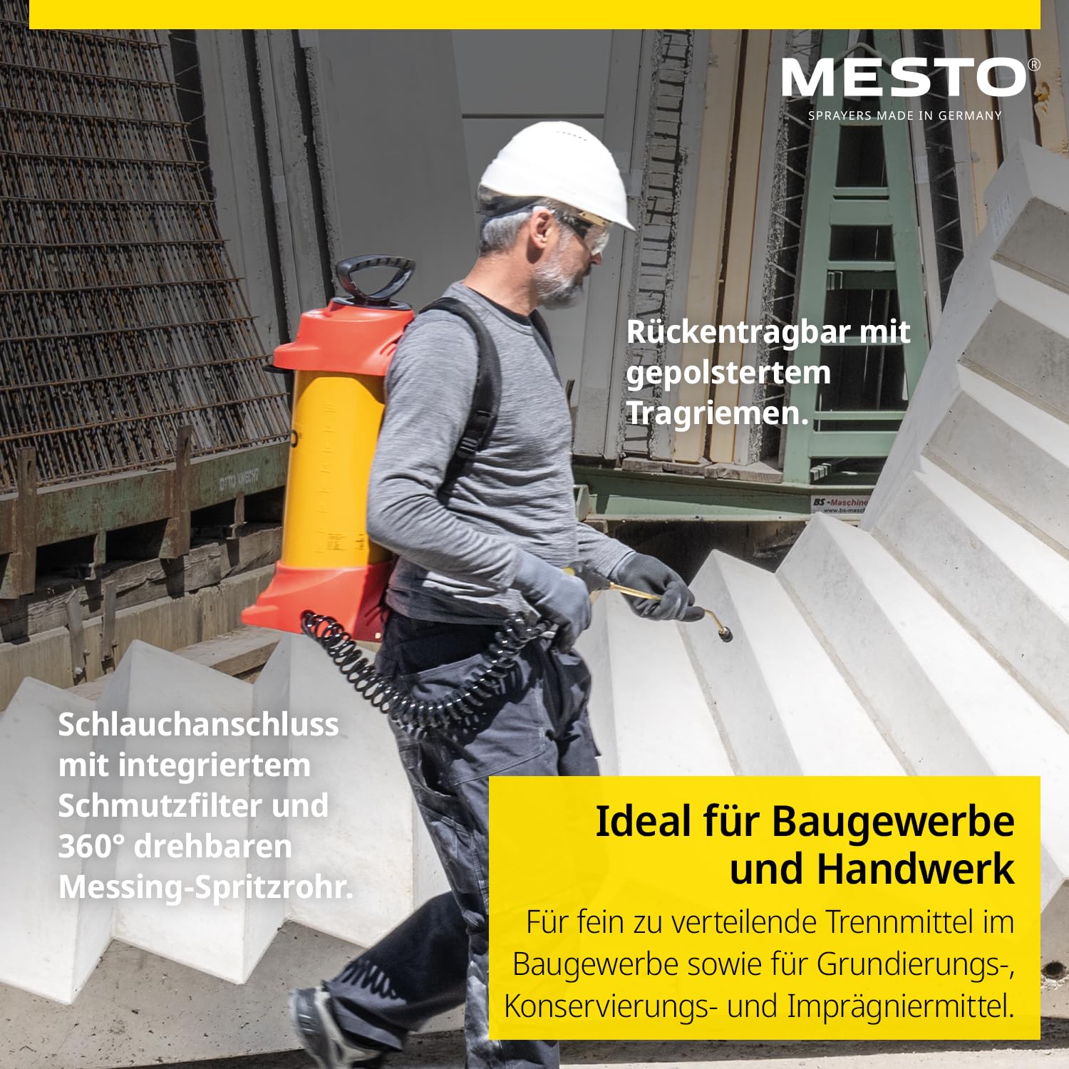MESTO FERROX PLUS 10 Hochdrucksprühgerät 10L SET inkl. MESTO Köcher | Drucksprüher 6 Bar | Pumpsprühflasche für Bauchemikalien | Drucksprühflasche Industrie | Ölsprüher | Pumpsprüher | Flachstrahldüse
