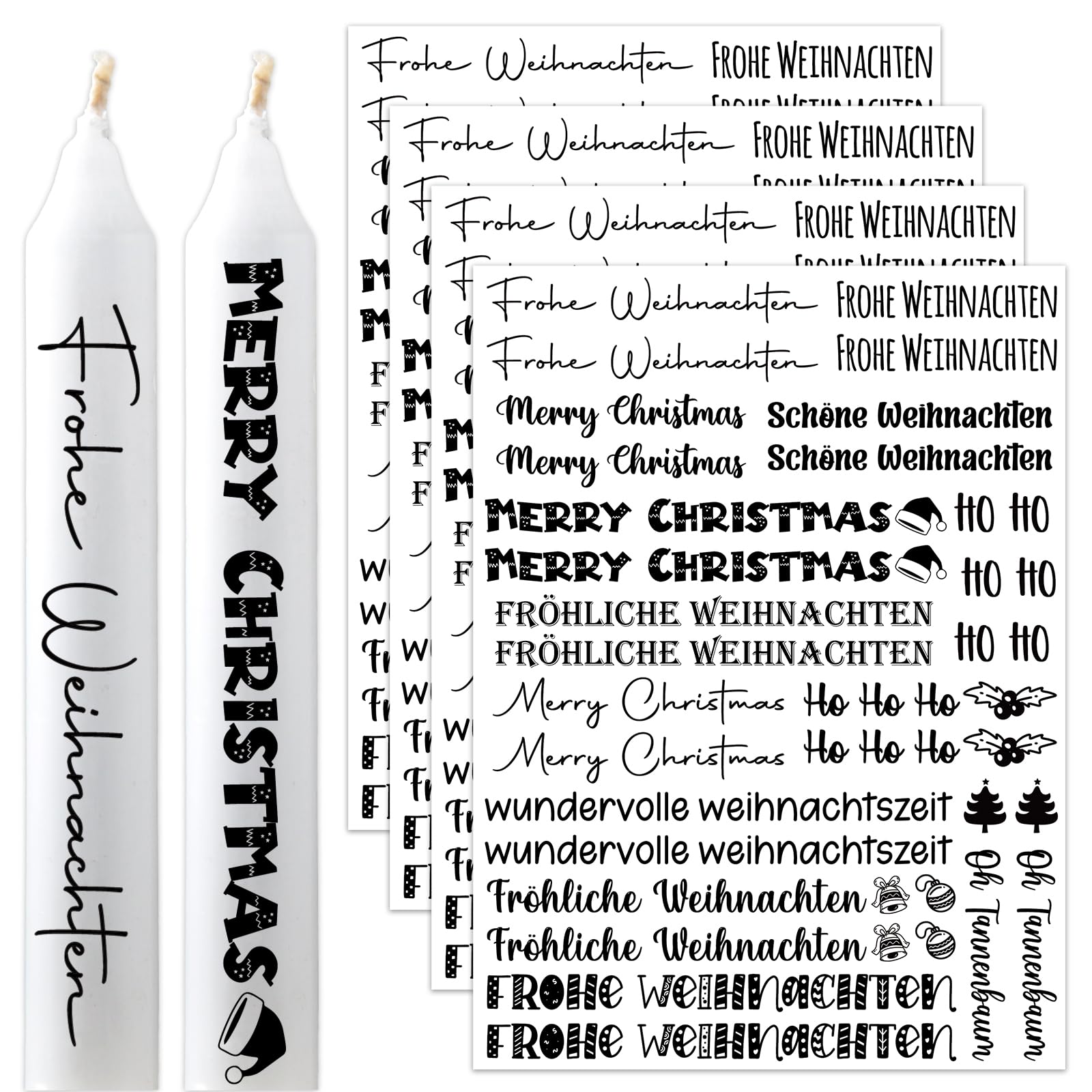 4 PCS Kerzentattoos Advent Sprüche Frohe Weihnachten für Adventskerzen mit Wasserschiebefolie Kerzen Sticker