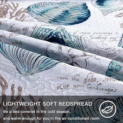 Miniatura 9 de Jarson Juego de edredones costeros de playa, tamaño matrimonialqueen, 3 piezas, juego de colcha ligera de verano, juego de ropa de cama con