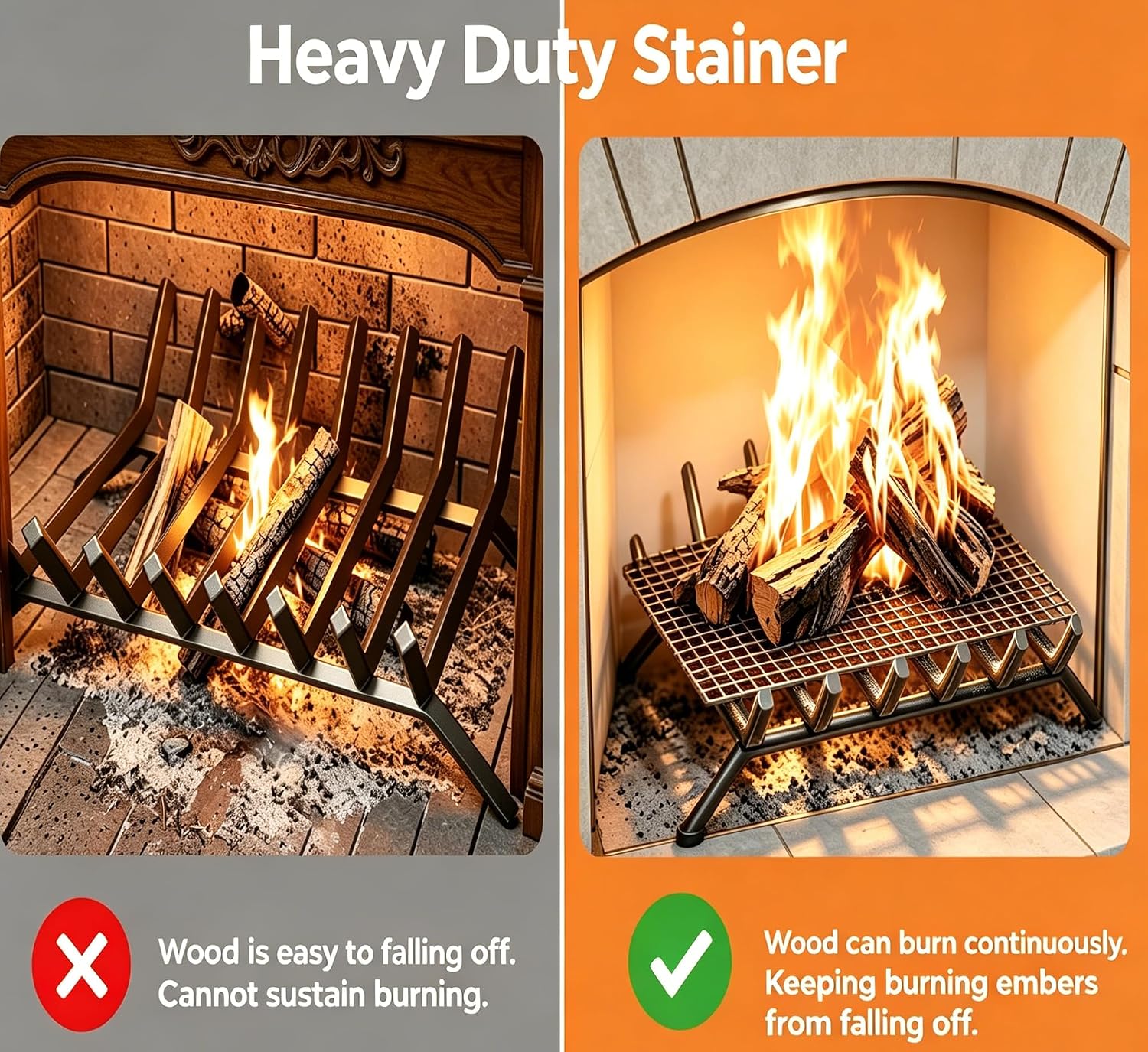 Fireplace Grate Ember Retainer, 15.7 x 9.8 Inch Heavy Duty 3.8mm Wire Grid, 1.5cm Mesh Rustproof Ember Guard, Metal Spark Screen for Indoor Fireplace, Wood Stove & Outdoor Fire Pit