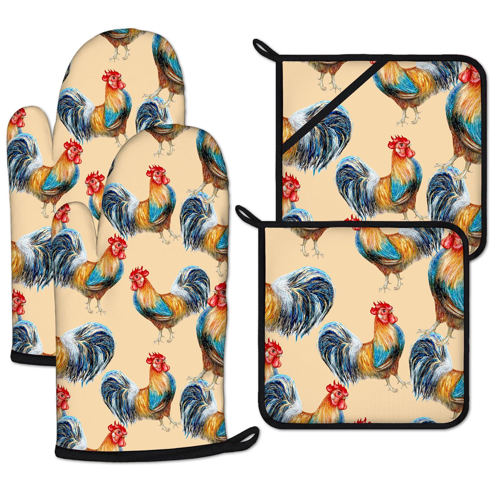 Set di 4 presine resistenti al calore, guanti da forno a forma di gallo, resistenti al calore, per cucina, cottura al forno, grigliate, barbecue