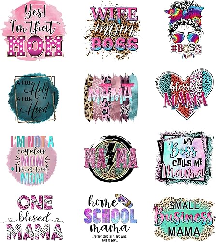 12 calcomanías para planchar para ropa, mamá, jefe, parches para planchar, lavables, calcomanías de transferencia de calor para camisetas, jeans