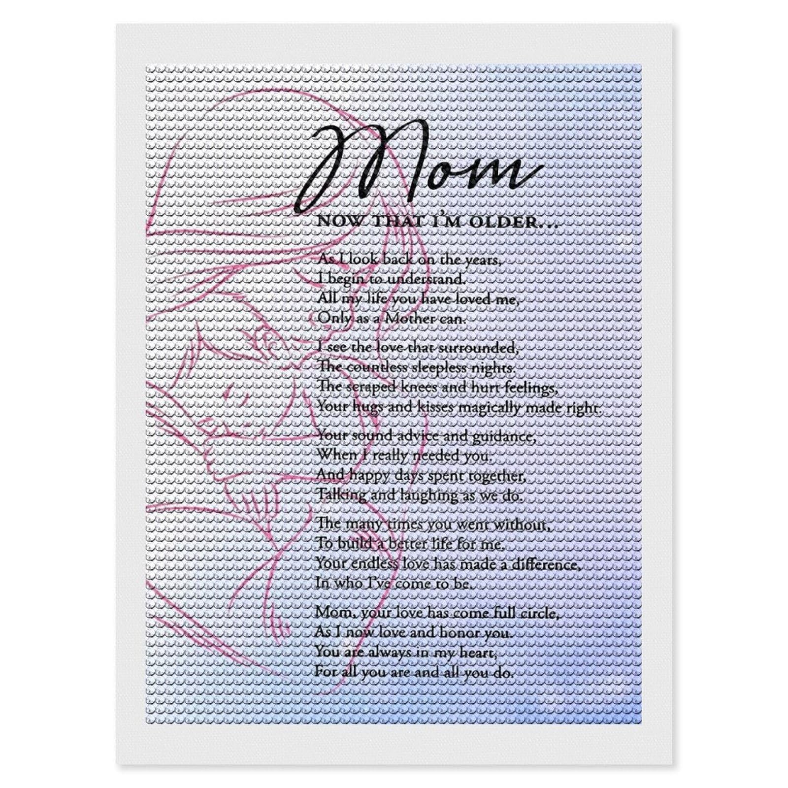 Junmoney Mom Now that Im Older Diamond Art Canvas 12"x16", for Creative Relaxation, Simple to Start, Aesthetic Room Decor, Holiday Gift Idea