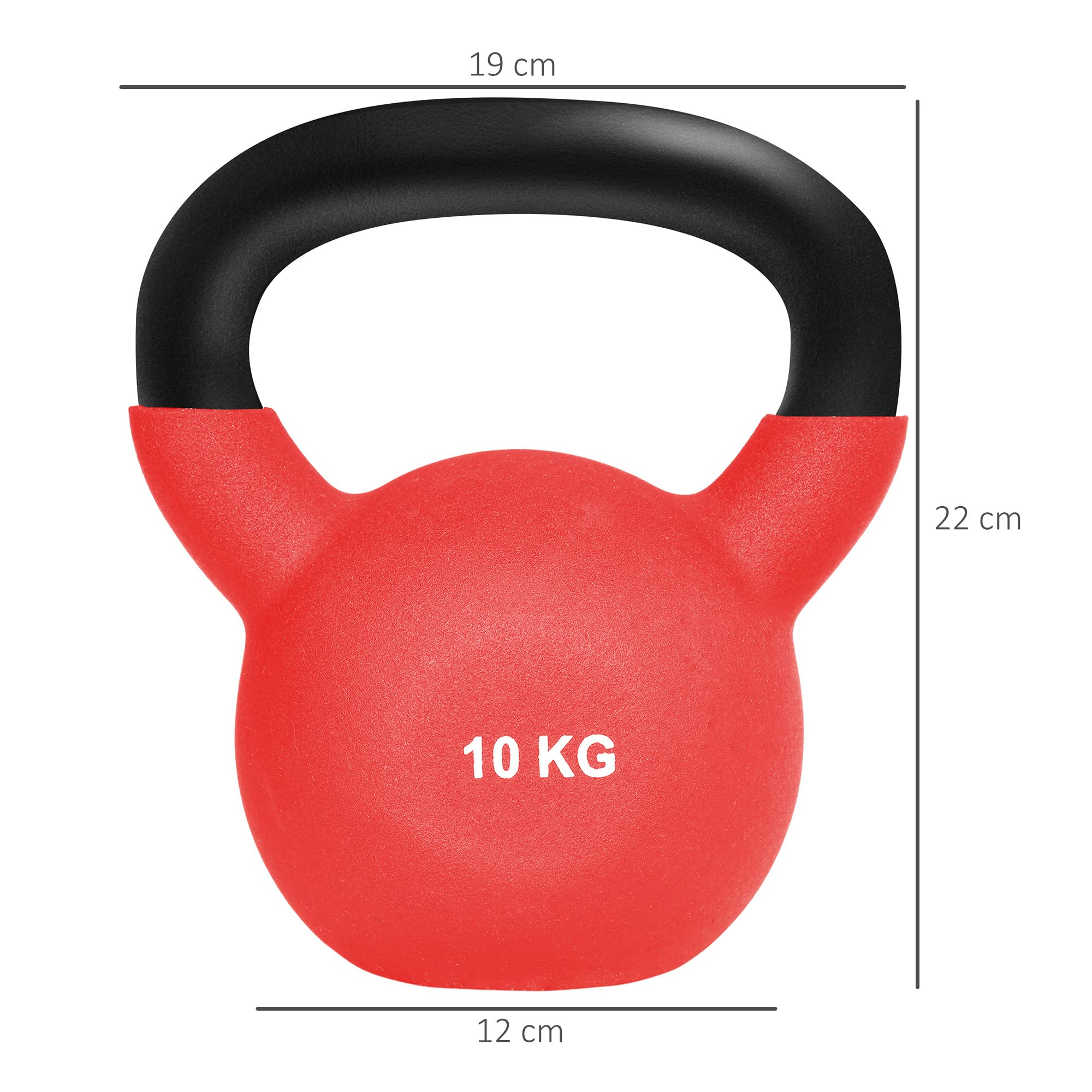 HOMCOM Pesa Rusa de Hierro Fundido 8/10/12 kg Kettlebell con Revestimiento de Neopreno Mancuernas de Bola para Entrenamiento de Fuerza en Gimnasio Casa