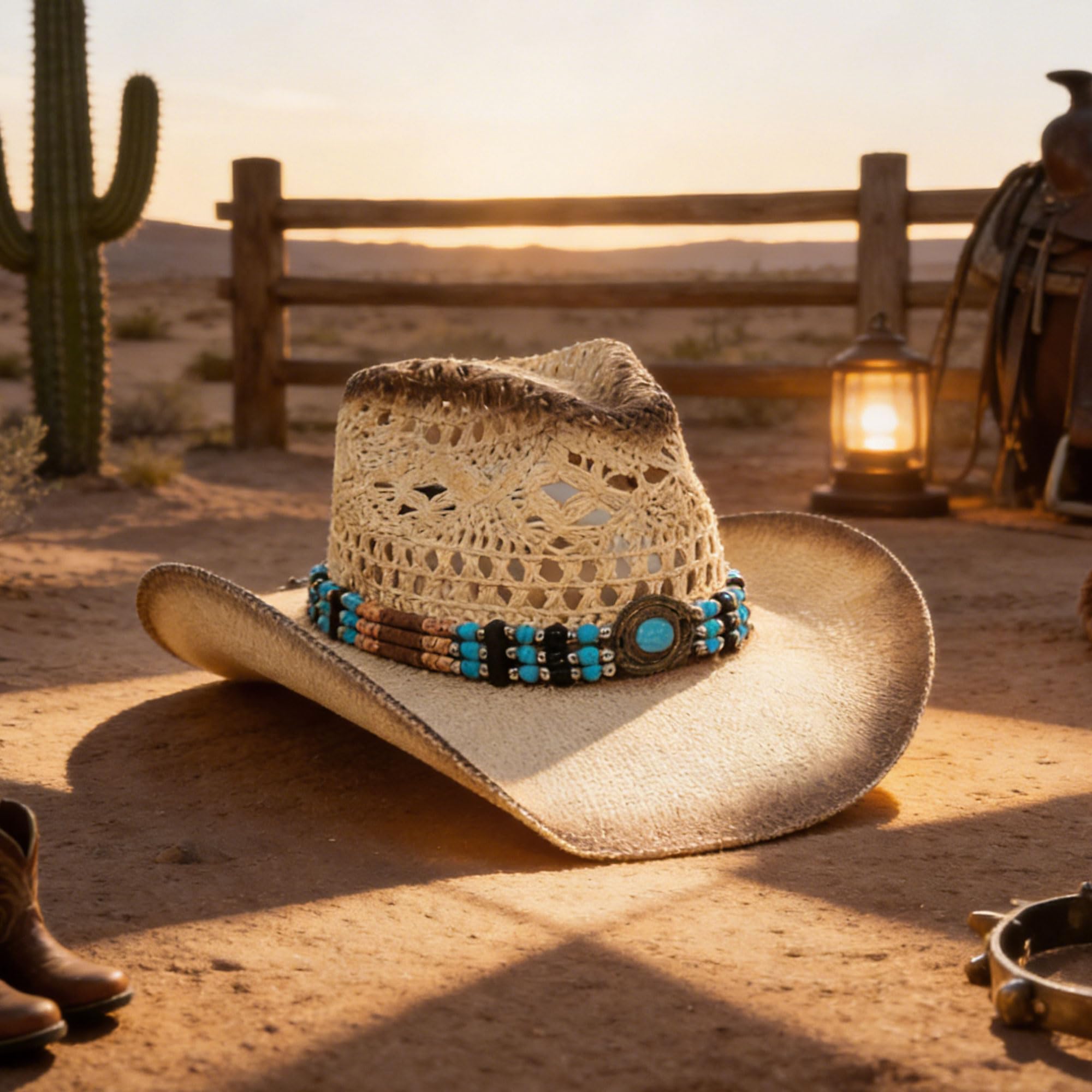 Wildarms Cappello da cowboy in paglia occidentale, traspirante, cappello estivo a trama aperta, per esterni, rodeo e festival