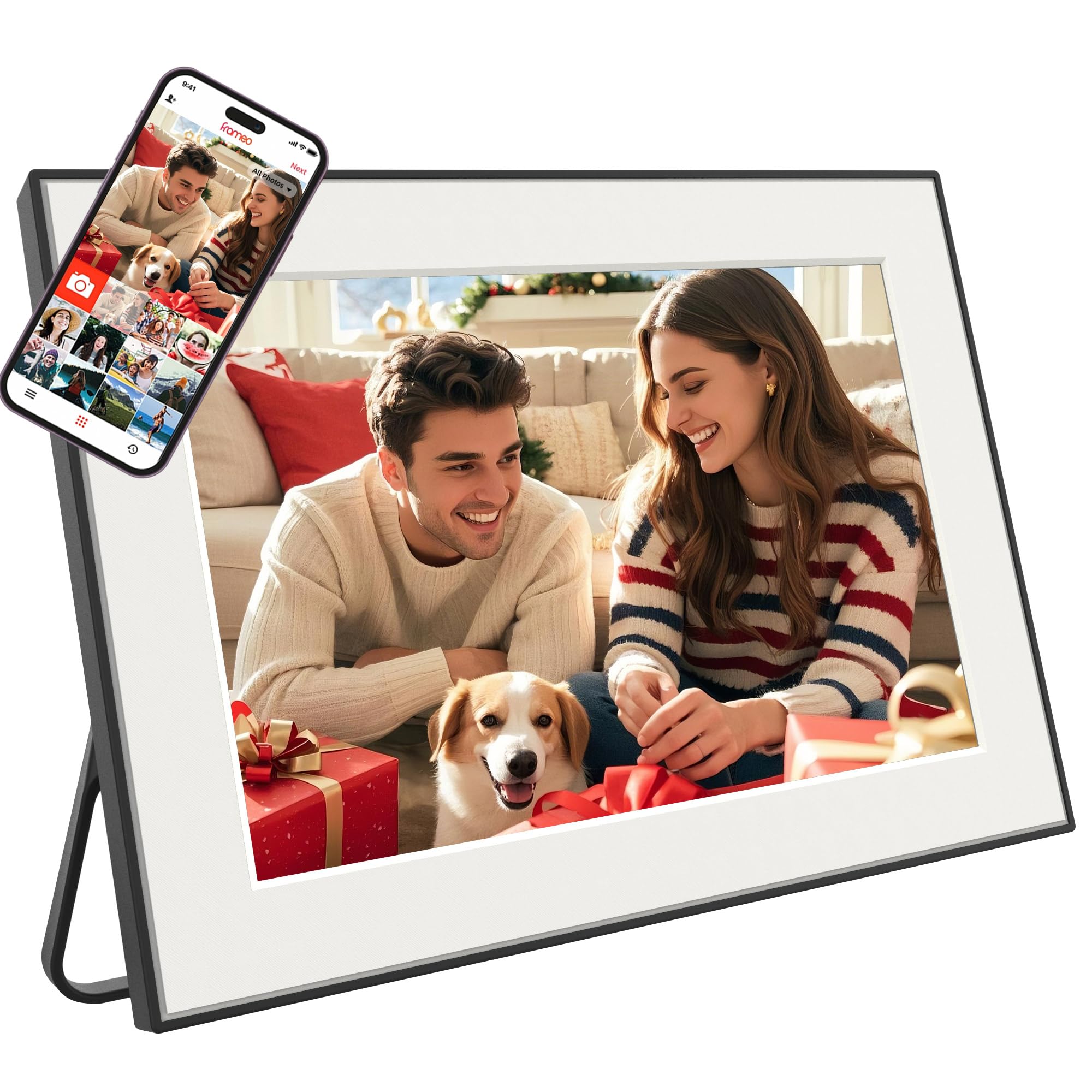10.1 Inch WiFi Digital Photo Frame, 32GB Frameo Picture Frame, 1280x800 HD IPS Touch Screen, Auto-Rotate, Instant Photo/Video Sharing via Frameo App, Wall Mountable
