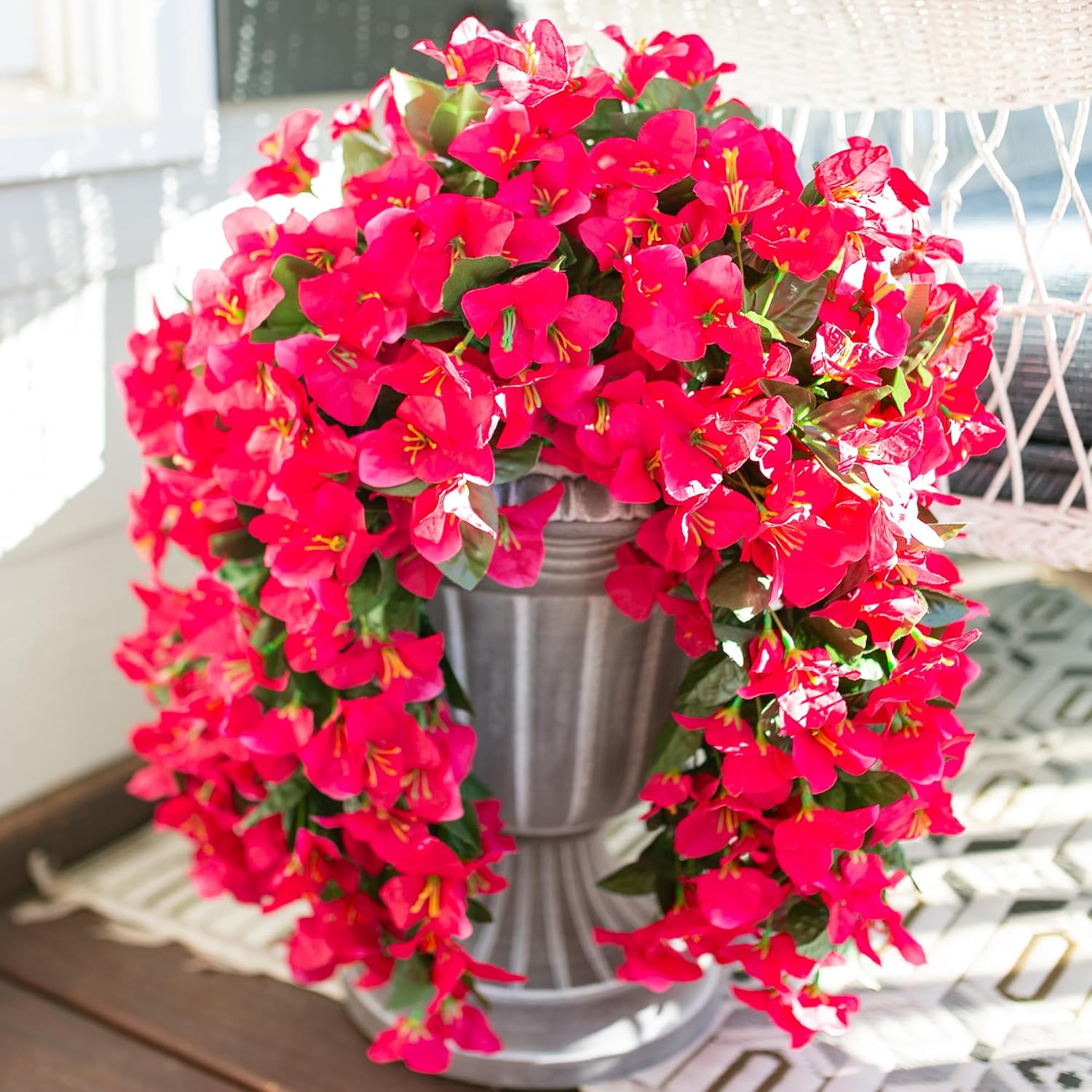 HyeFlora Bougainvillea Artificial Hanging Flowers Plants for Outdoors Decoration, 2pcs Fake Flowers Silk Bougainvillea Vines Realistic UV Resistant Faux Flowers for Planters Porch Patio Urn, Hot Pink - Image 3