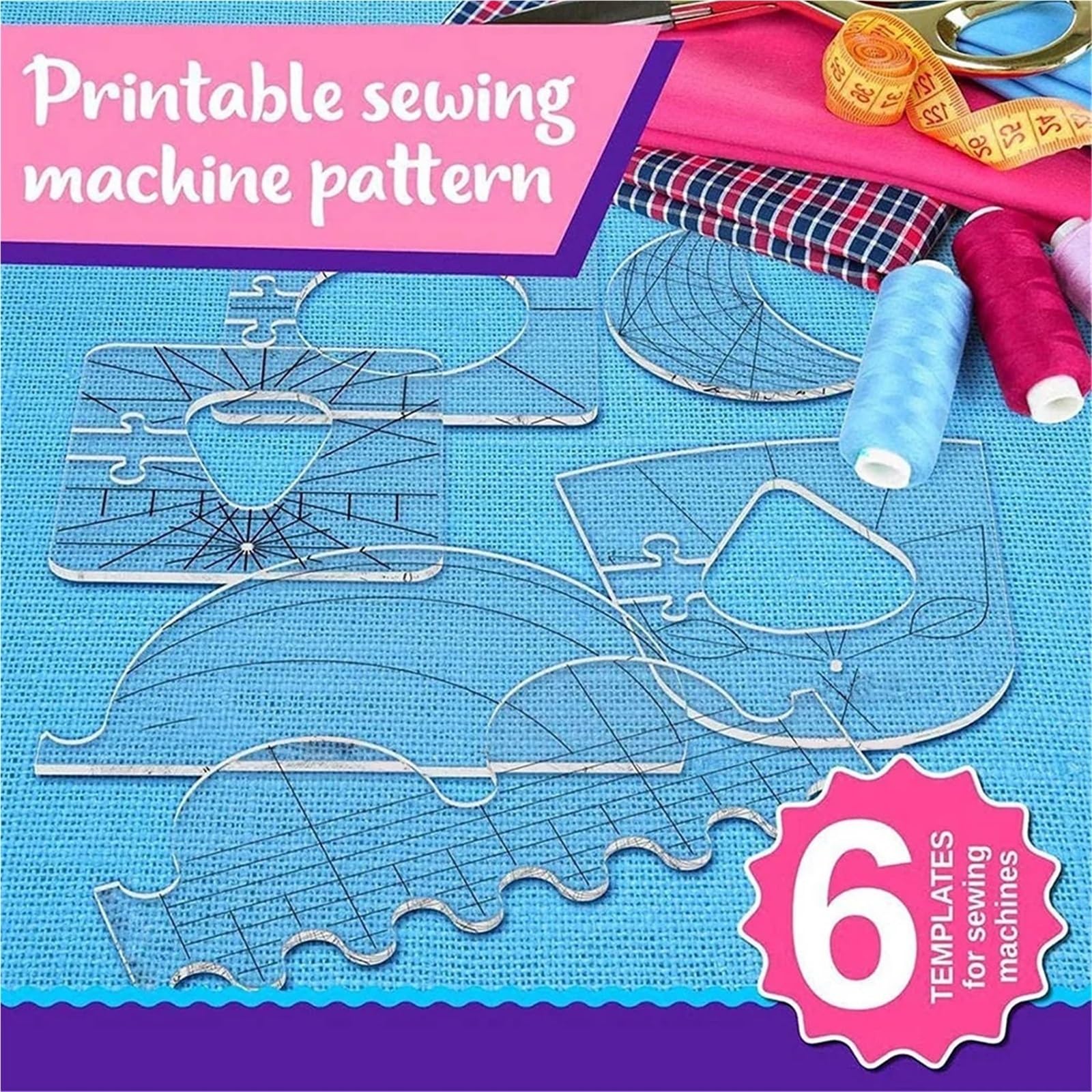 Reglas for Acolchar De 6 Piezas | Plantilla de retales DIY, medidores, máquina de coser, kits de tableros de tela, accesorios