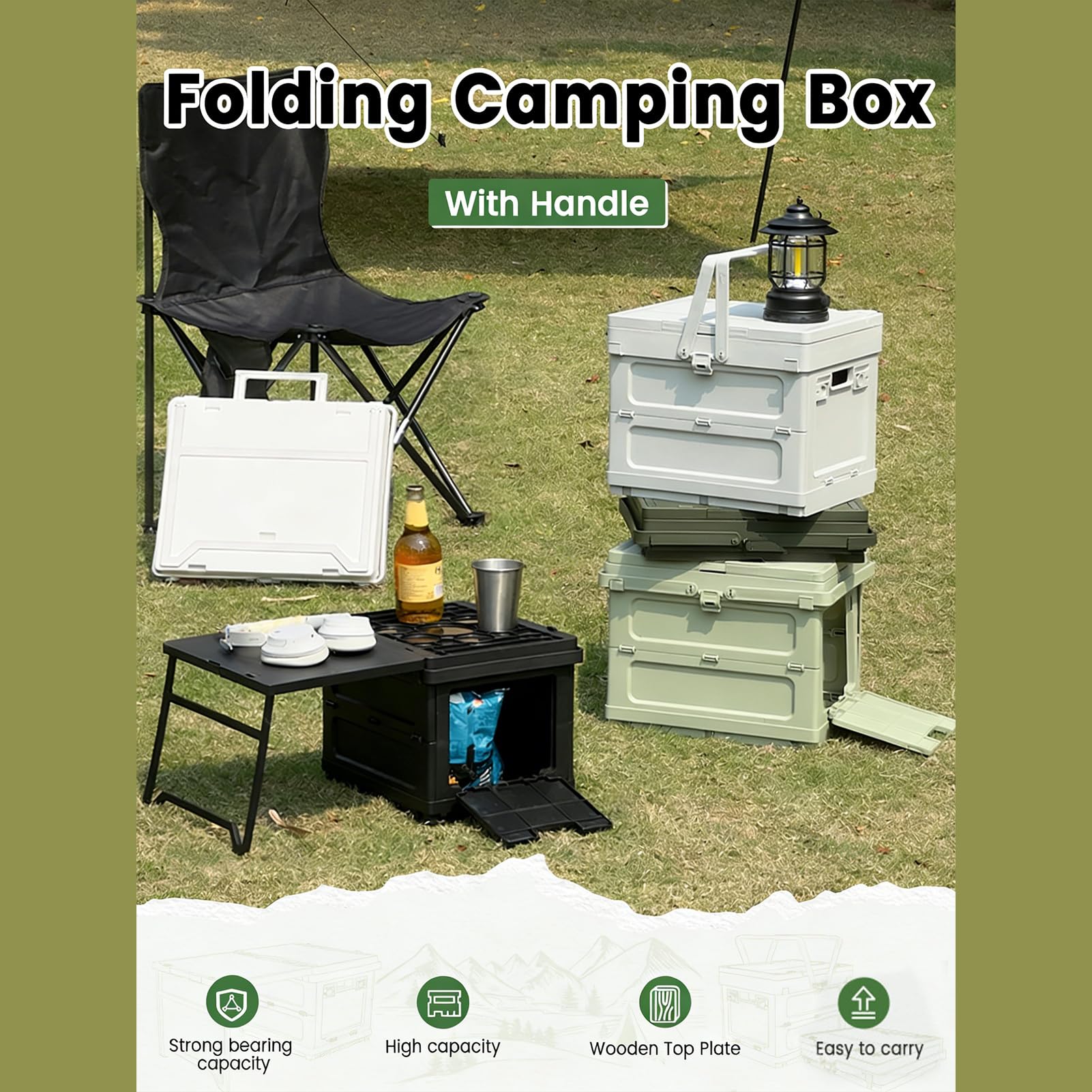 Cesta de Picnic para 4 Organizador Plegable de Gran Capacidad | Cesta de Picnic Aislada para Camping Almacenamiento Para Viajes Al Aire Libre Playa Pesca Senderismo Juguetes Comida Snacks