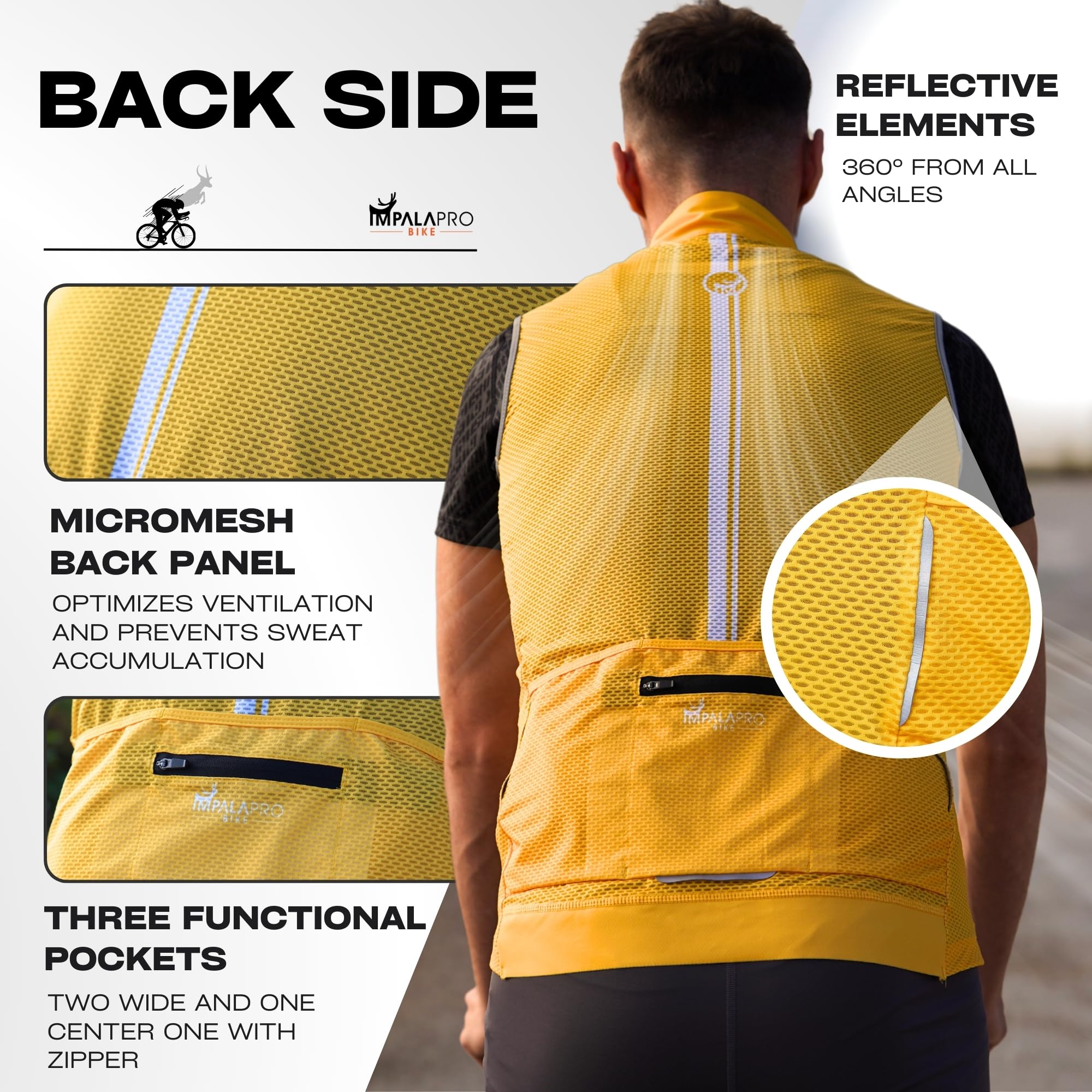IMPALAPRO Chaleco Cortavientos Ciclismo Hombre y Mujer Ultraligero, Transpirable y Resistente - Protección Contra el Viento y la Lluvia