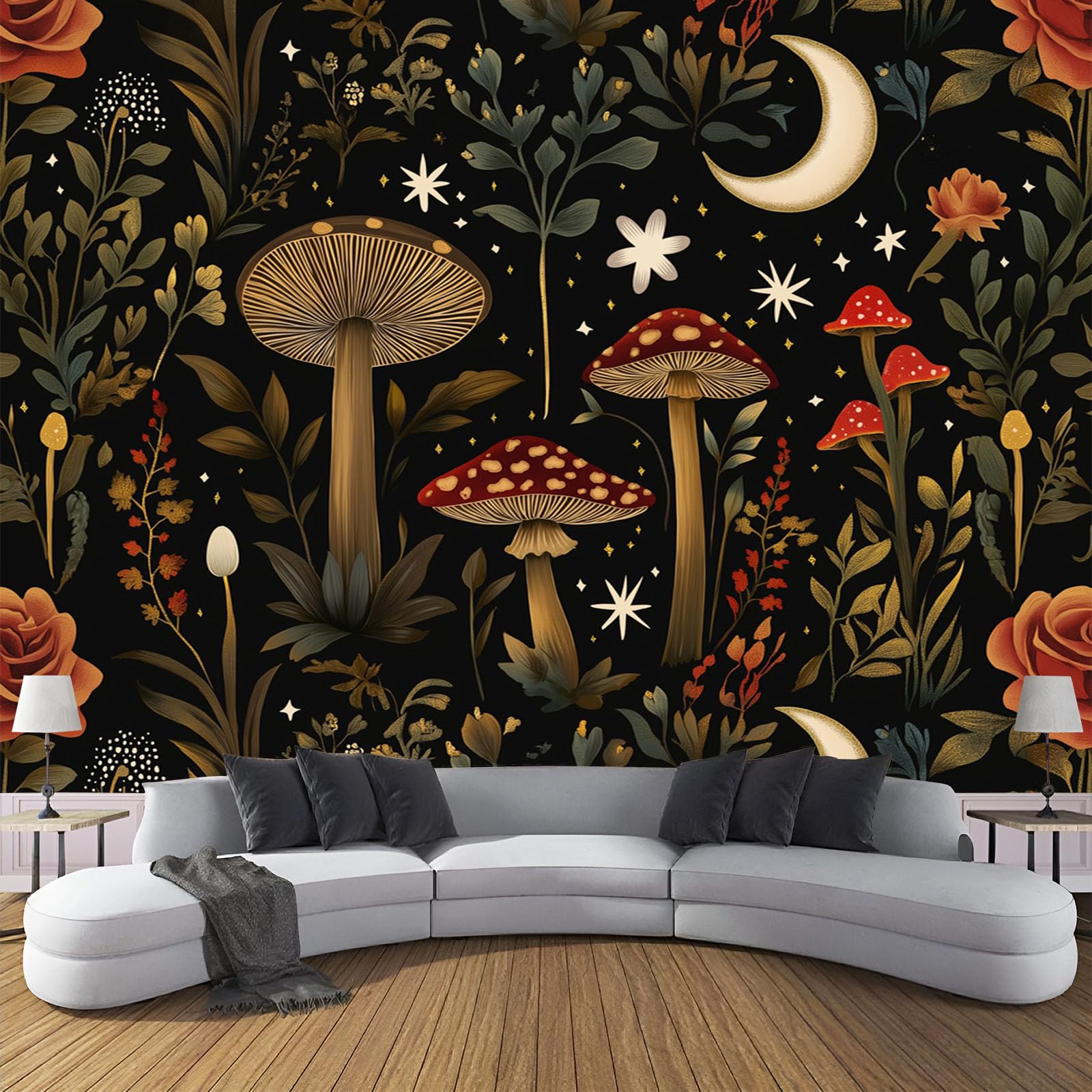 Papier Peint Tissu de Soie Forêt Champignons Plantes Salon 400x280