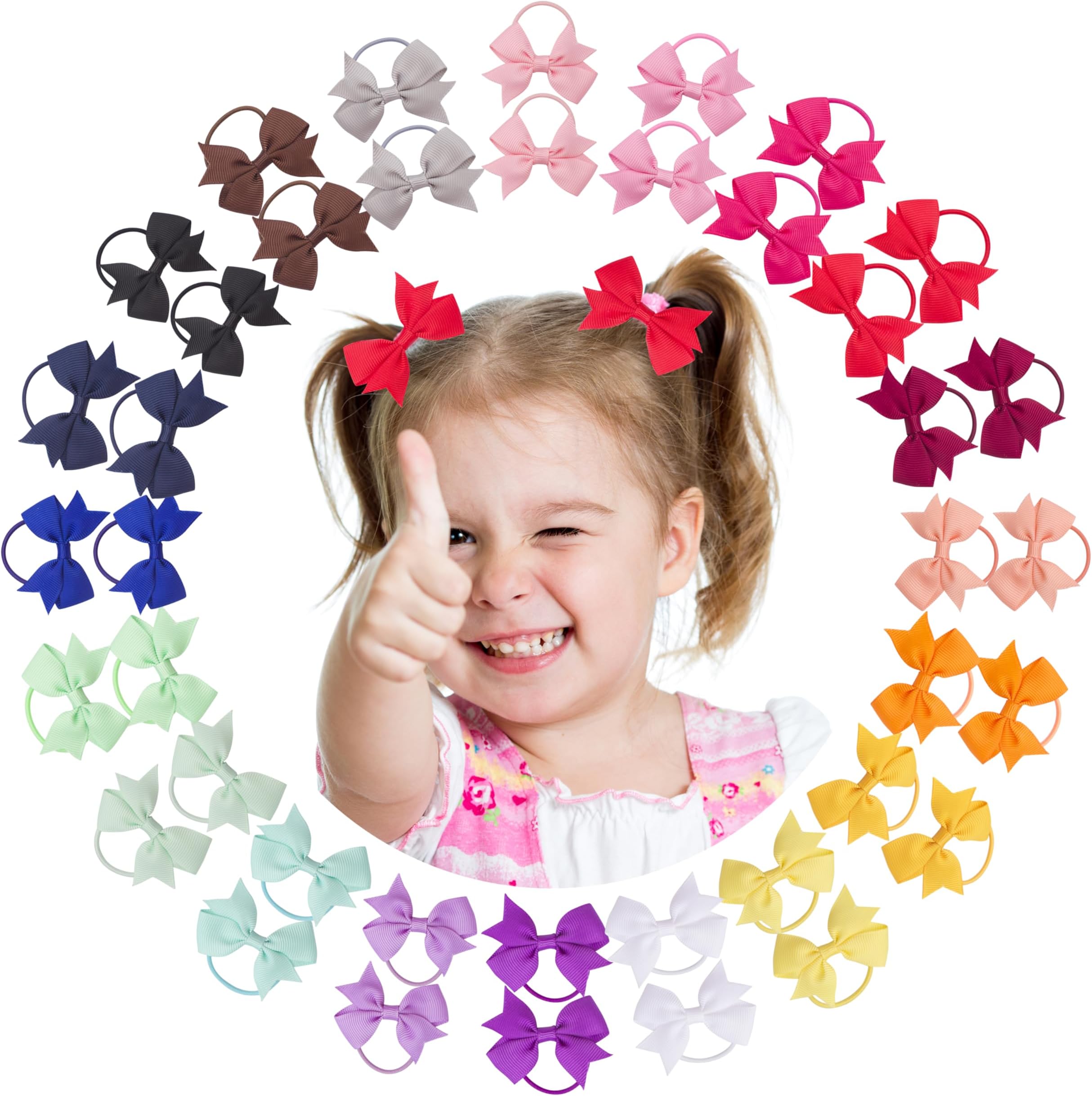 VINOBOW 20Pairs 2" Tiny Bows Pigtail Elastic Hair Ties For Girls Babies Infants