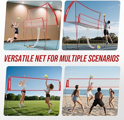 Miniatura 23 de Red de práctica de voleibol independiente de 14 pies para uso en interiores o exteriores, juego de entrenamiento de voleibol portátil ajustable