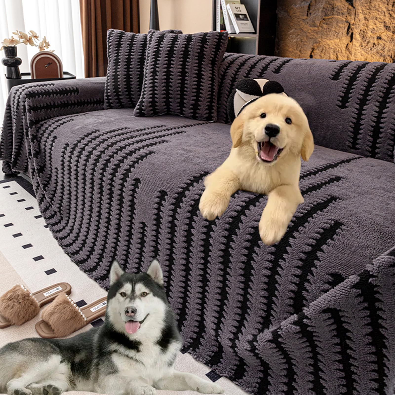 Leitmall Housse de canapé en peluche douce antidérapante, housse de canapé résistante aux rayures, tapis pour chien adapté aux animaux de compagnie lavable, confort douillet et protection
