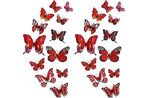 24PCS Butterfly Wall Decals, Double Layer Red, 3D Butterflies Decor for Wall...