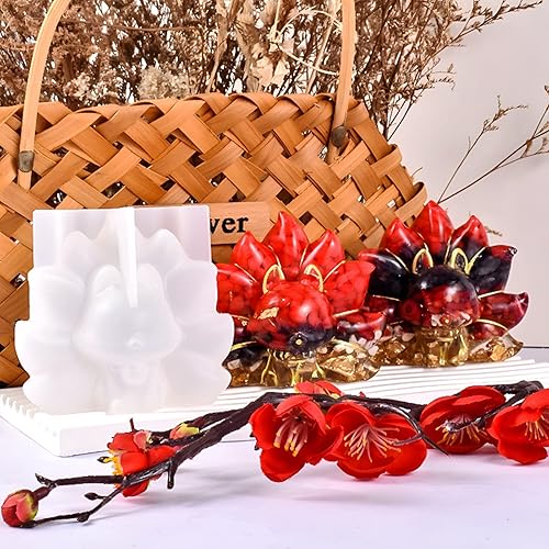 Miniatura 7 de Moldes de animales 3D para resina epoxi, molde de resina de silicona de zorro de nueve colas 3D para fundición epoxi, arcilla polimérica,