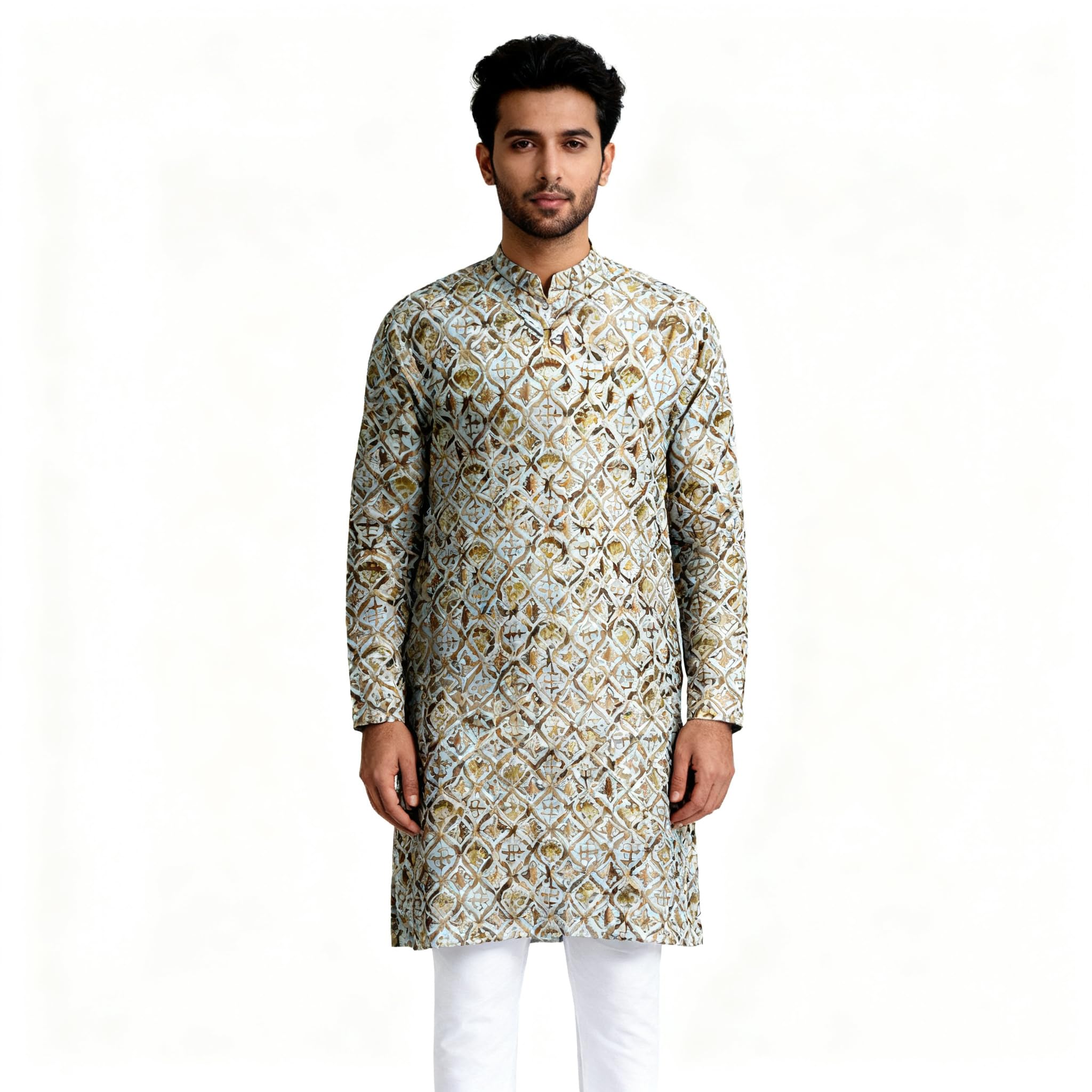 Men's Polyester Floral Regular Tunic Shirt-image-6