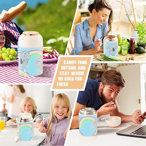 Miniatura 7 de susiyo Recipiente de alimentos aislado, 17 onzas, lindo koala y arco iris, tarro de alimentos aislado con cuchara plegable para comida caliente y
