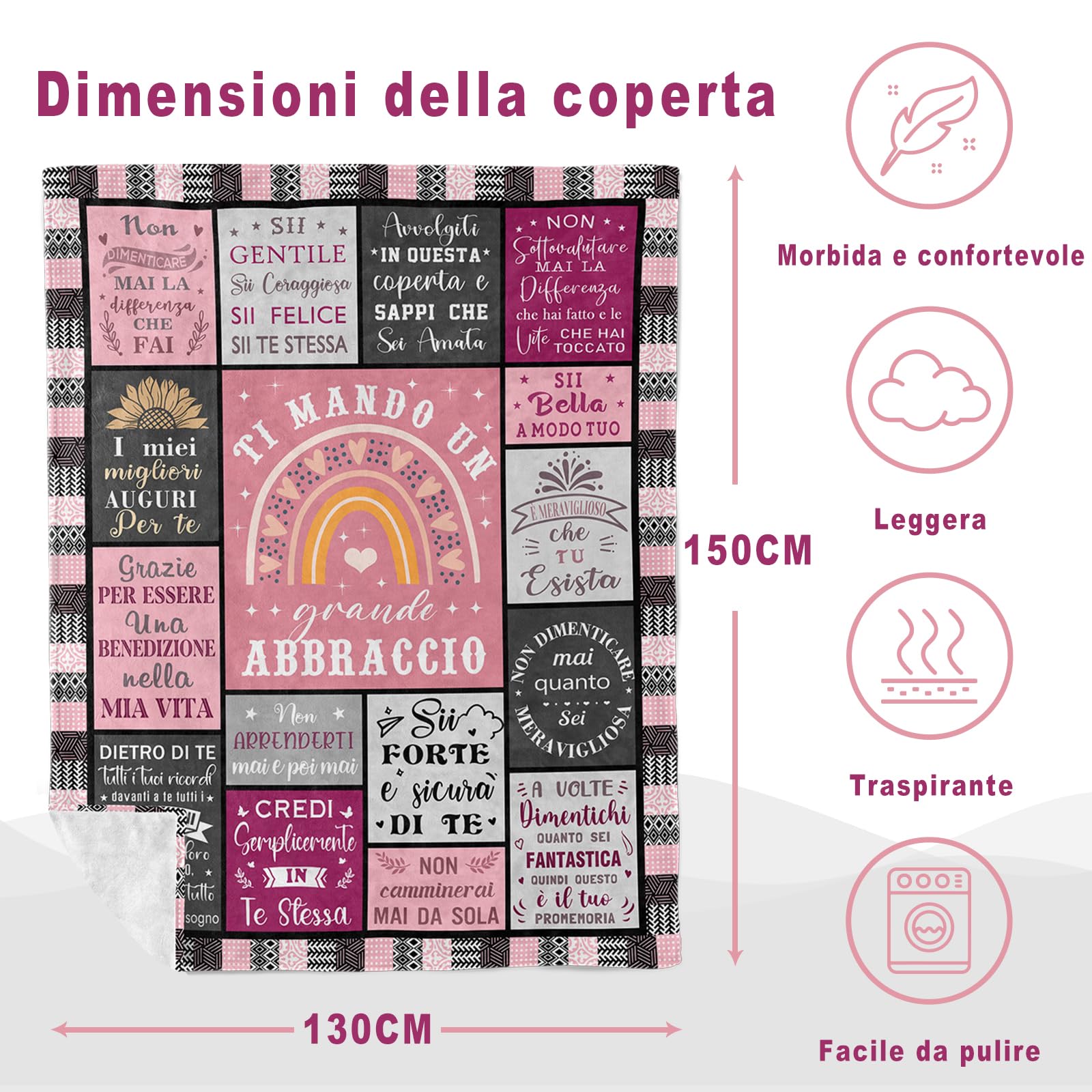 Regalo Migliore Amica - Coperta Abbraccio Flanella Morbida e Calda, Regalo Amica Compleanno, Regalo Amica Speciale Originale, Idea Regalo Donna, Sorella, Fidanzata, Moglie, Mamma, 150x130CM