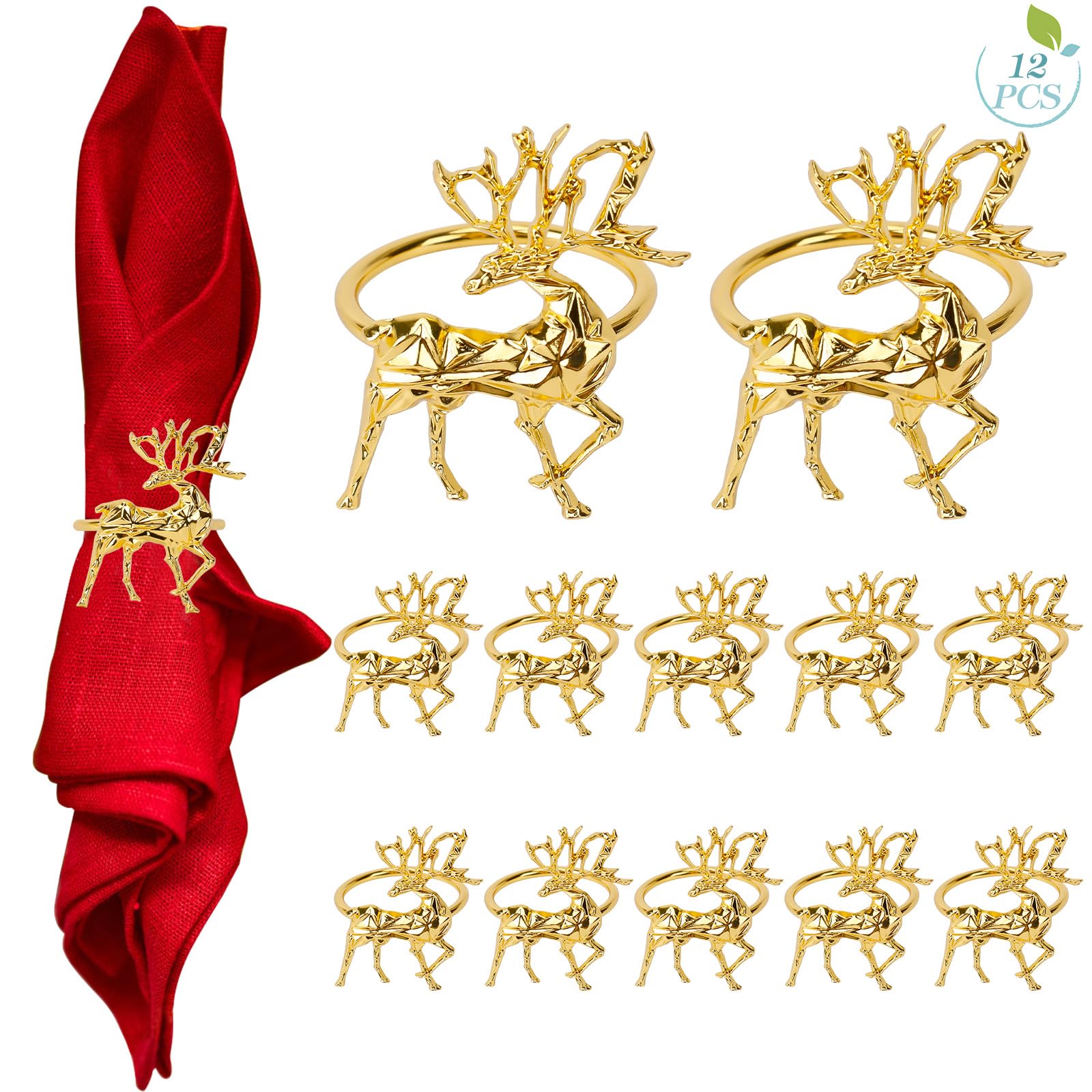 12 Servilleteros Dorados con Forma de Reno, Servilleteros de Navidad Servilleteros Dorados Servilleteros de Ciervo Añada un Ambiente Decorativo a su Mesa de Navidad