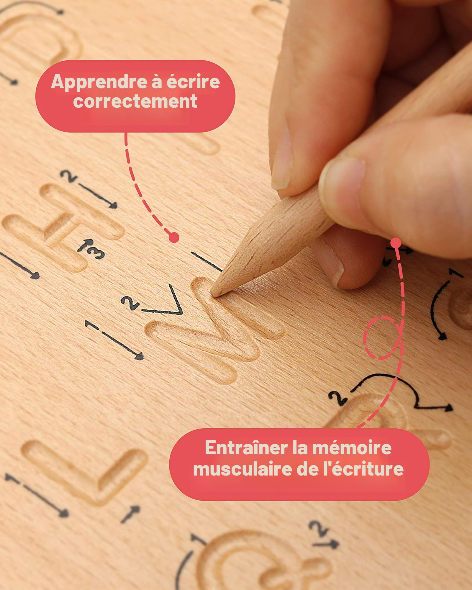 Coogam Planche de traçage de Lettre en Bois Double Face, Alphabet 123 Chiffres Cognition Montessori Apprentissage précoce STEM préscolaire Jouet Cadeau pour 3 4 5 Ans Enfants