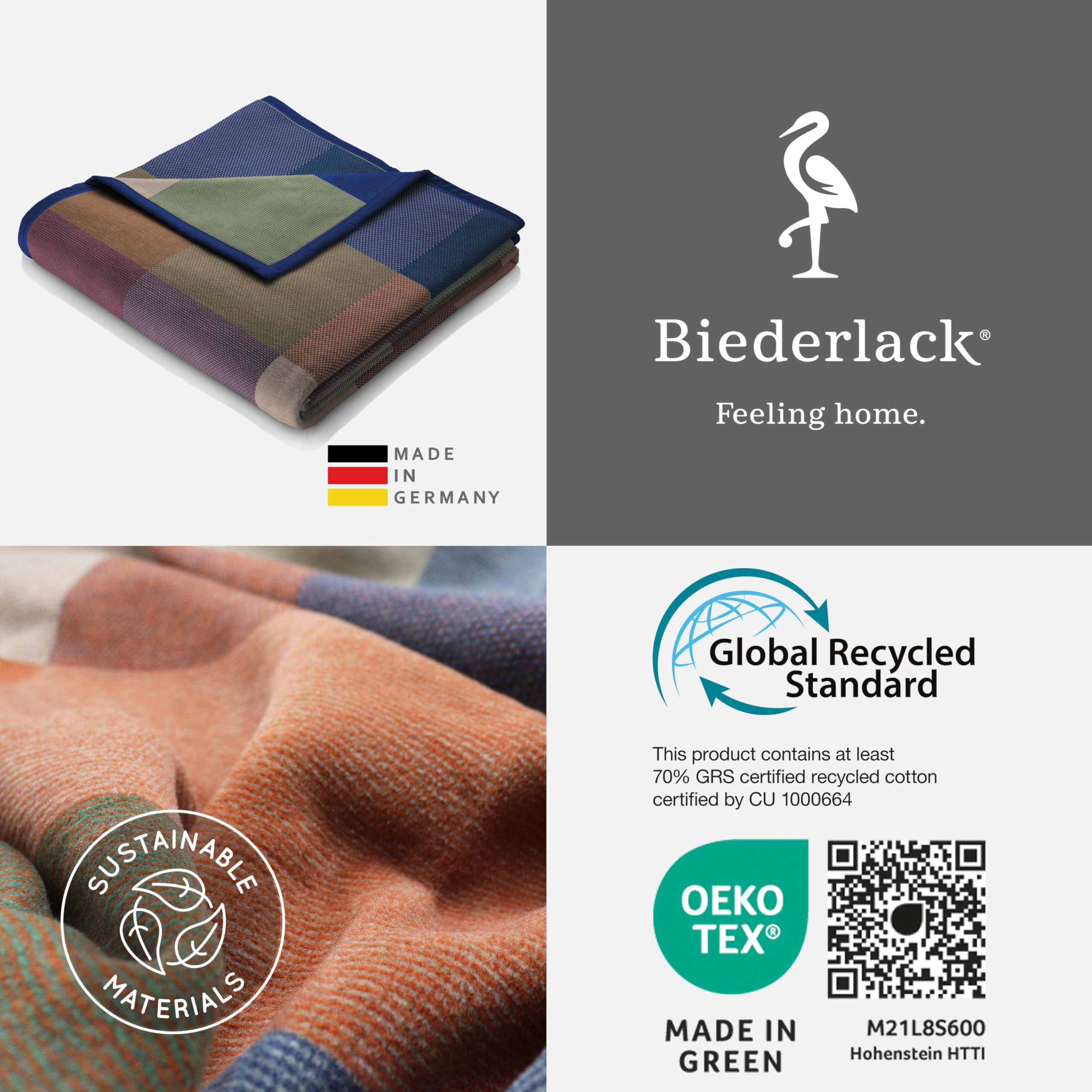 biederlack® Kuscheldecke Pure Cotton Karo - grün, Sofadecke in 150x200 cm | Made in Germany, Couchdecke aus 100% Baumwolle, beige-braun karierte Wohndecke, flauschige Tagesdecke, OEKO-TEX Made in Green