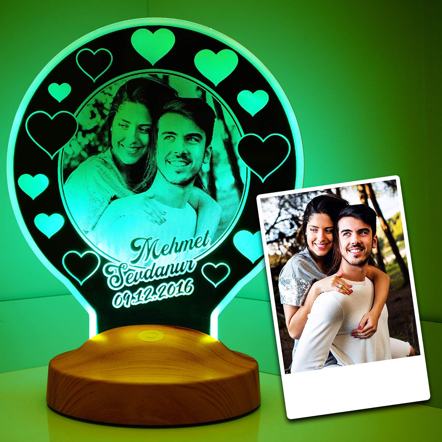 Regalo para el Día de la Madre Lámpara personalizable con foto y texto en imágenes 3D LED, diseño de lámpara grabada (redonda)