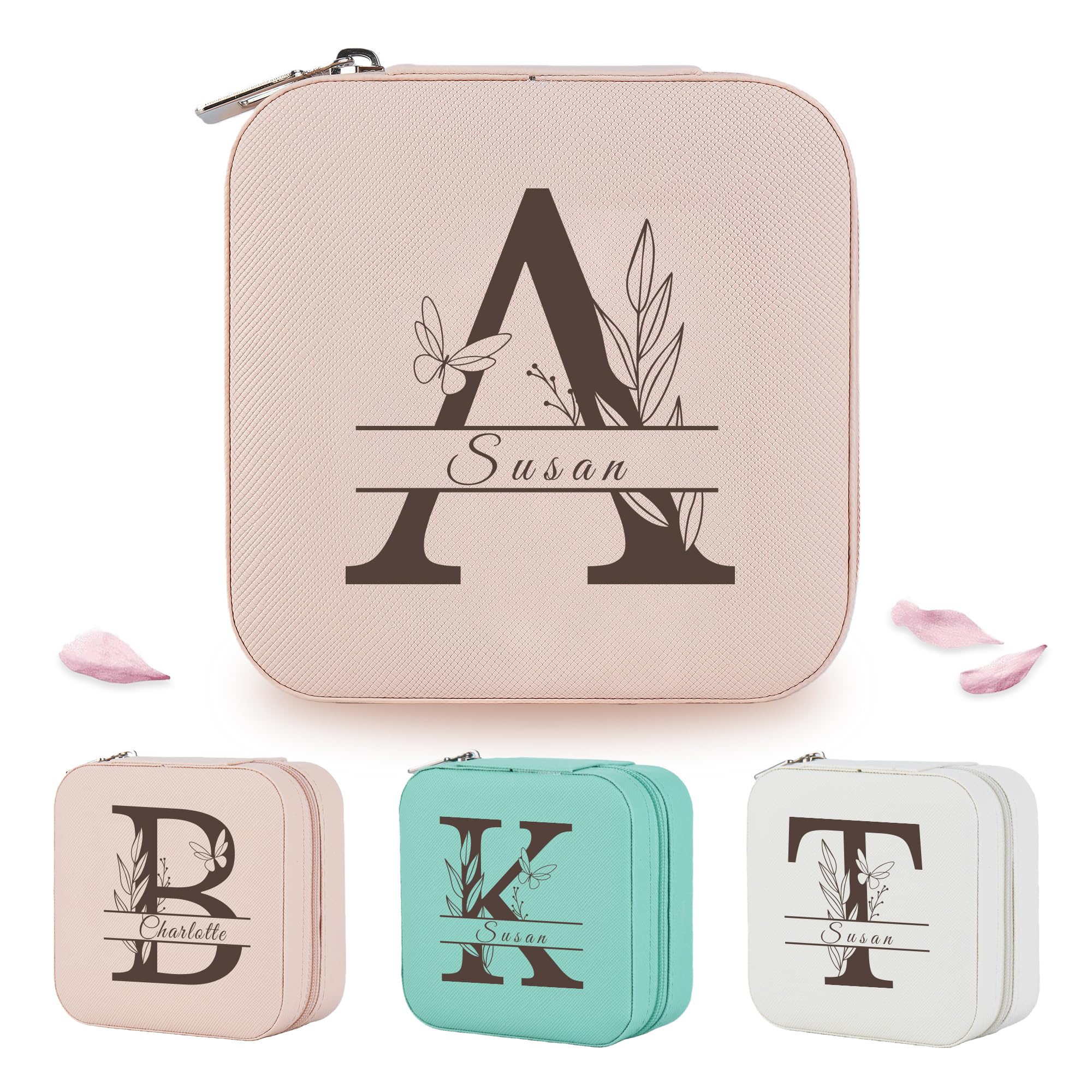 Personalized Leather Jewelry Box for Women Custom Travel Jewelry Case with Name Letter Monogram Design Gift for Her