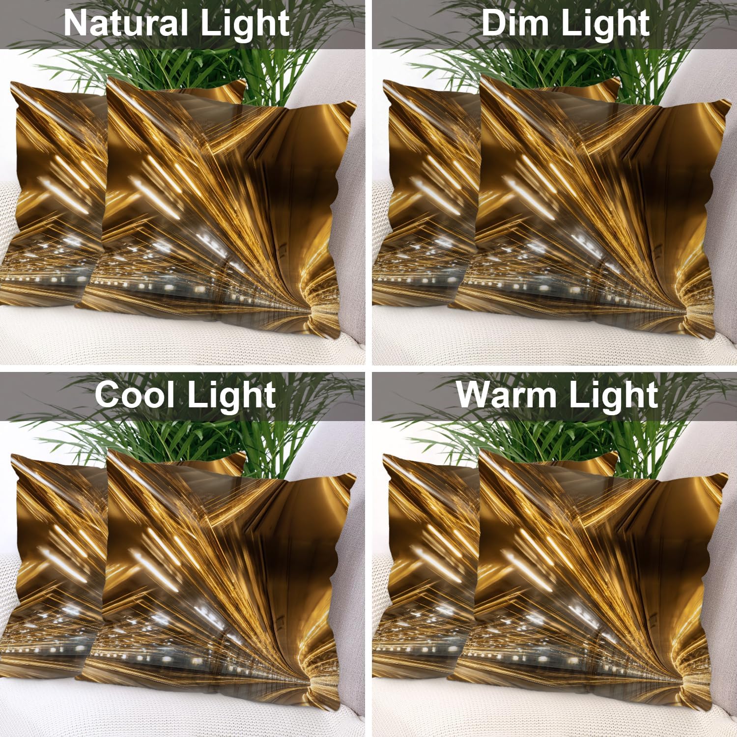 Batmerry Light Trails Motion Blur Throw Pillow Covers, Gold Light Trails Subway Tunnel Scene Pillow Covers Digital Printing Blended Fabric for Couch Sofa Bed Invisible Zipper 20X20 in(Set of 2)
