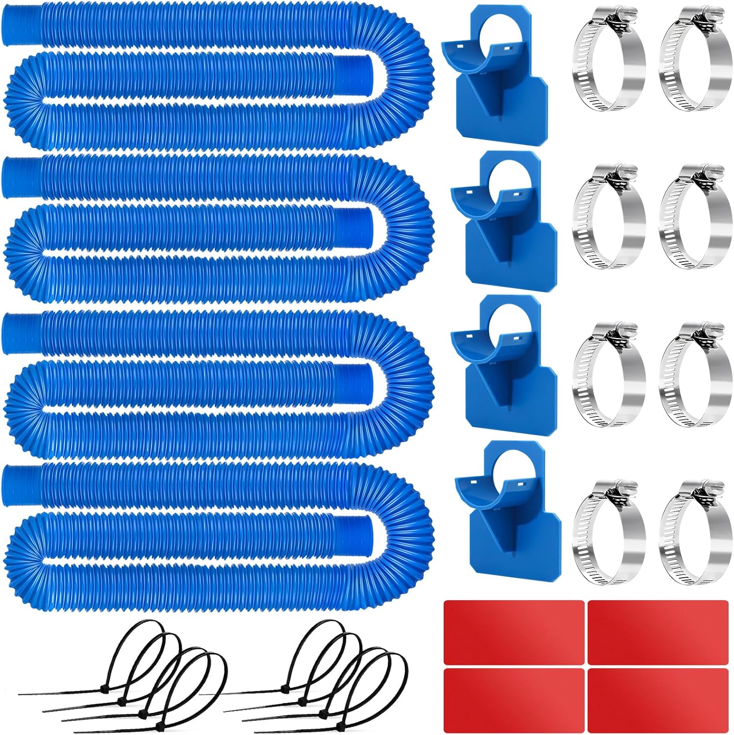 Replacement Pool Hoses for Above Ground Pools 1 1/4, 59" Long Filter Pump Hose, 4 Packs Pool Pump Hose with 4 Hose Holders and 8 Metal Clamps (Blue)