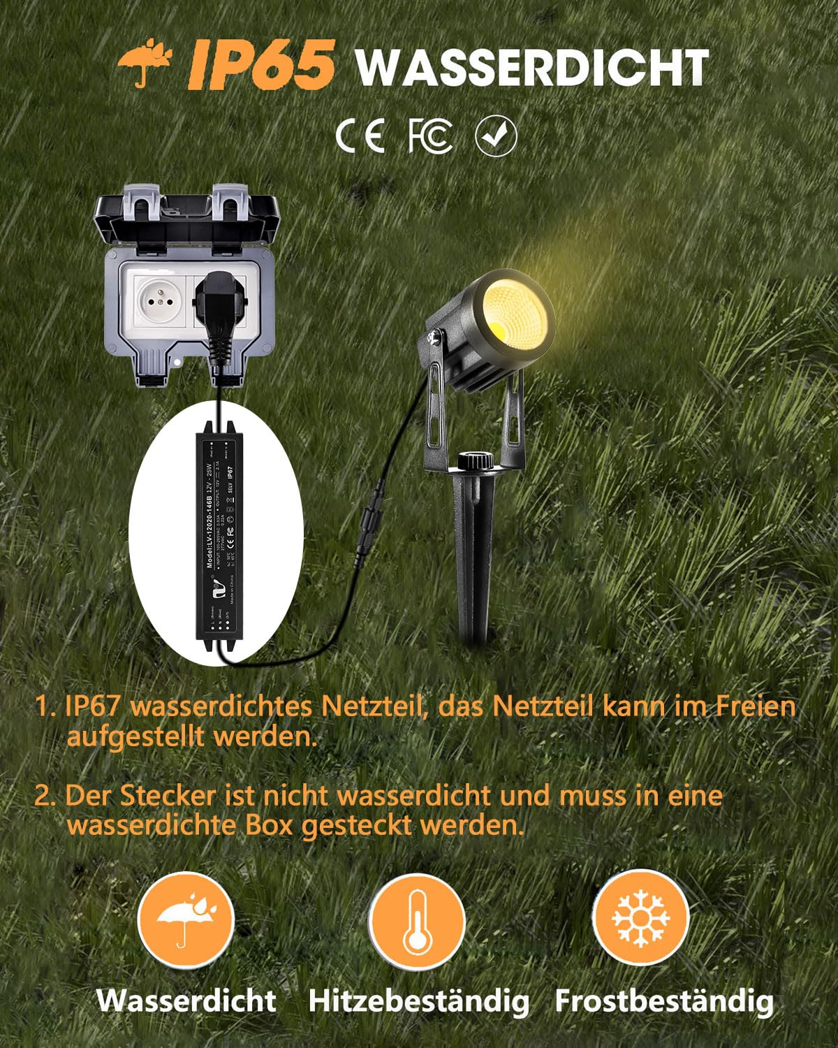 ECOWHO Gartenbeleuchtung, 6er Set Gartenleuchte mit Erdspieß, IP65 Wasserdicht LED Gartenstrahler mit Stecker, Warmweiß Scheinwerfer Gartenlampe Wegbeleuchtung Spot Außenbeleuchtung für Outdoor