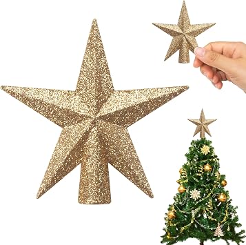 SUNEZLGO Mini Christmas Tree Topper, 3.35 Inch Small Star Treetop, Small Christmas Tree Top, Mini Christmas Tree Ornaments, Ornaments for Tree, Tree Star for Xmas Holiday Party Home Decoration