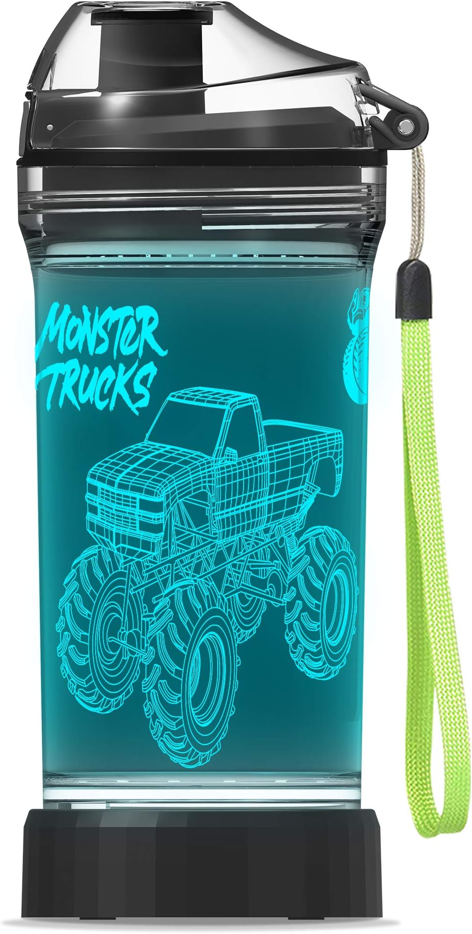 YuanDian 3D Glowing Water Bottle with 3D Monster Truck Design- 14 OZ Tritan BPA Free - Cool Drinking Cups Gift for School Kids Boy Girl Child Christmas Holiday(Random Monster Truck)
