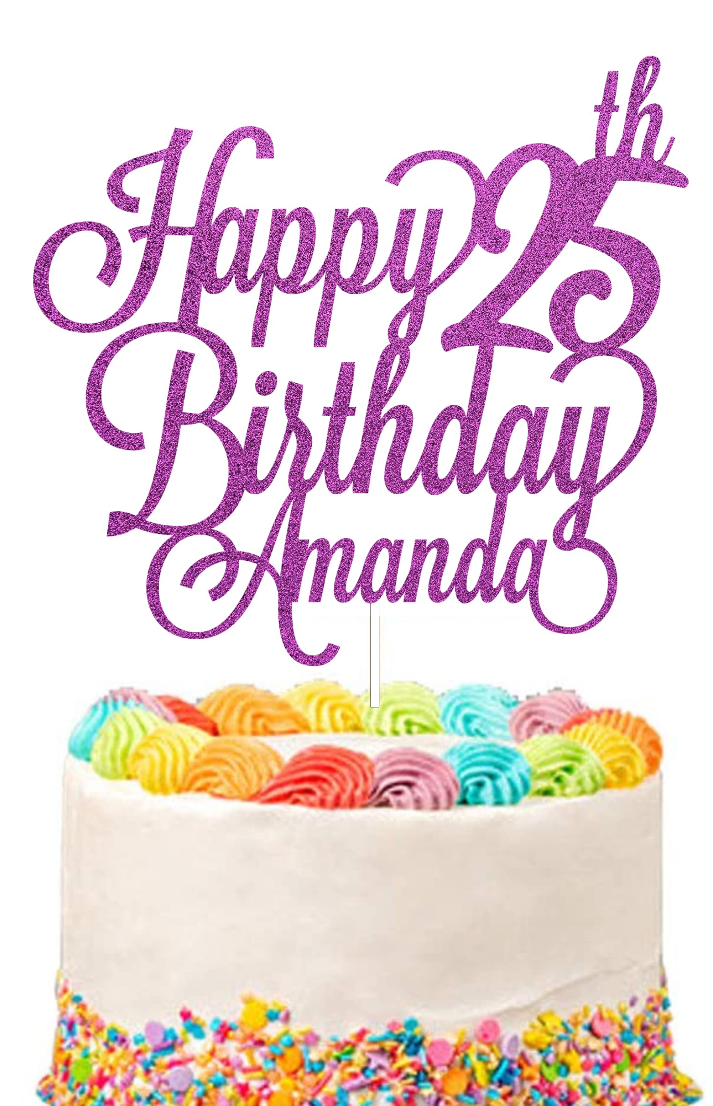 Personalised Happy Birthday Glitter Cake Topper Customised with Any Name & Any Age Party Cake Decoration for 1st 10th 13th 16th 18th 20th 21st 30th 40th 50th 60th 70th 80th (Purple) — image 1