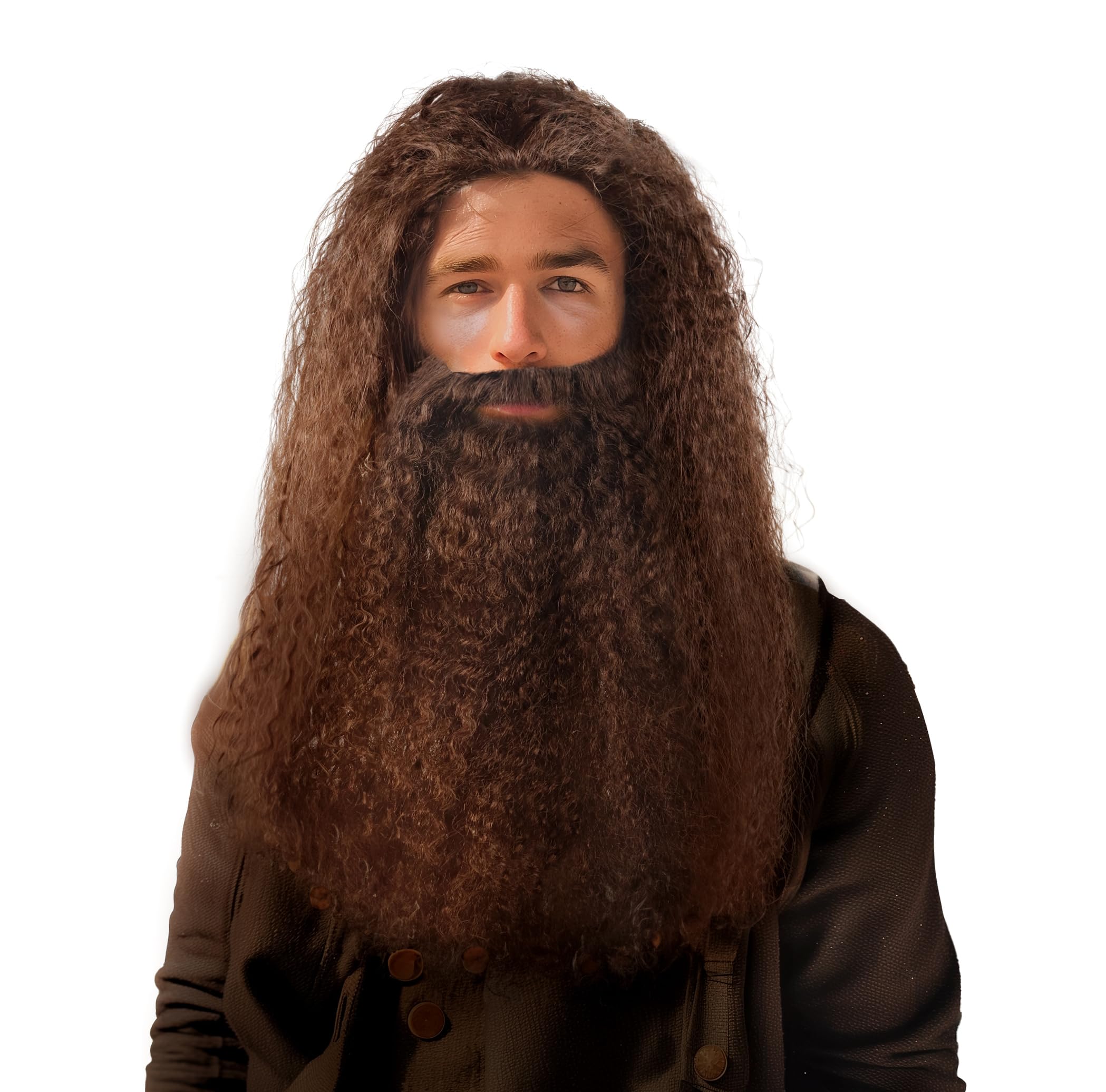 JEGERMIGGrey Wizard Curly Wig and Beard Christmas Funny Cosplay Santa Claus Costume Accessory for Adults
