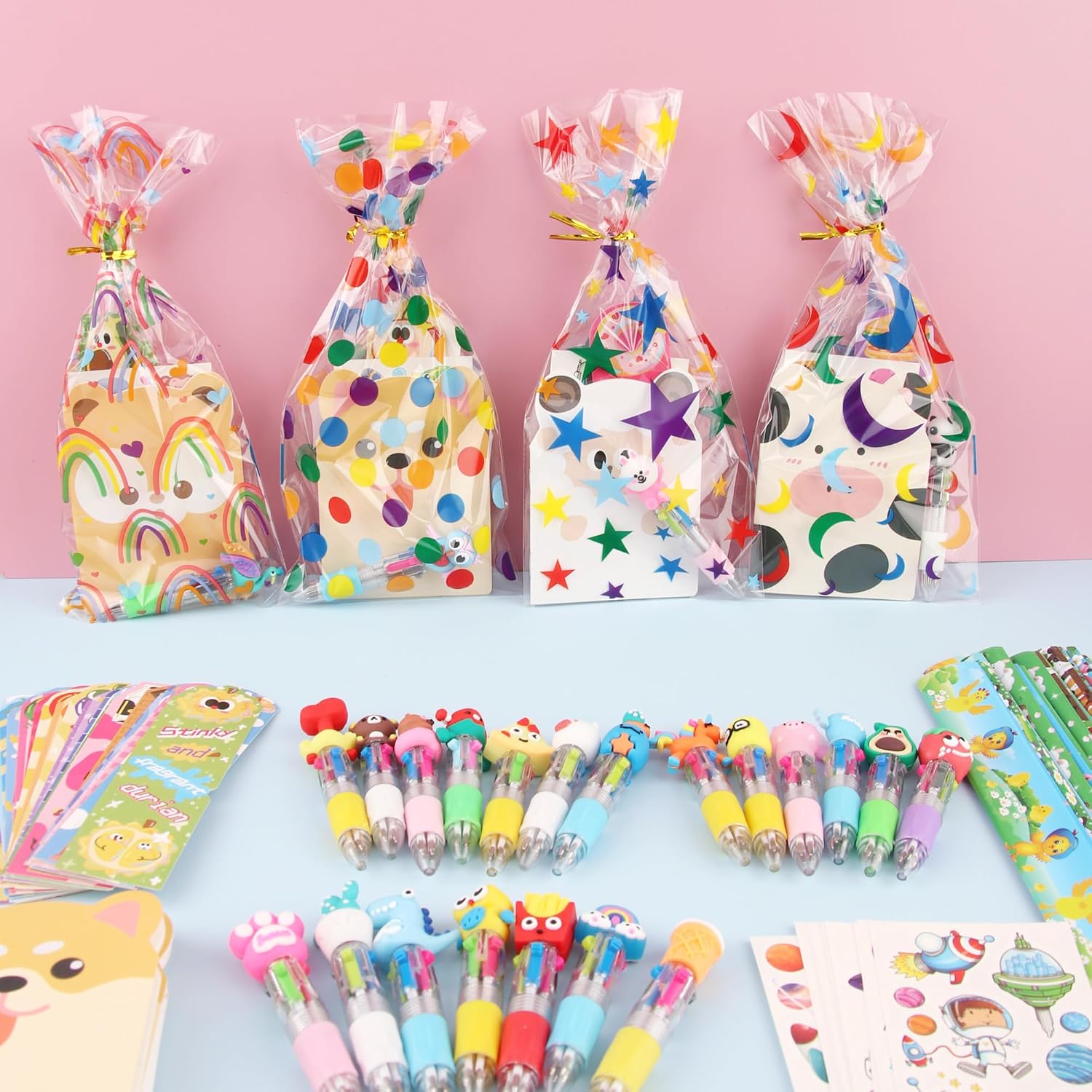 24 Sets Birthday Goodie Bags with Multicolor Pen Mini Notebooks Goodie Bags for Birthday Party Pack Return Gifts Rewards Prizes (Style A, 24)