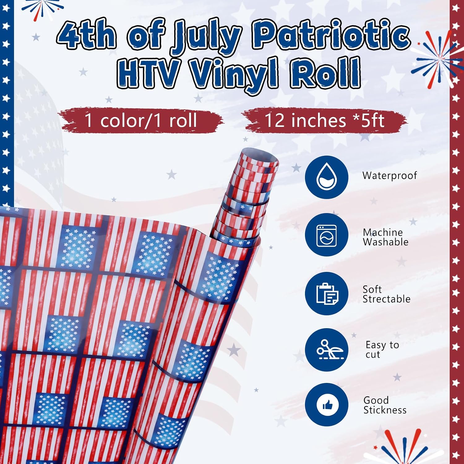 Tintnut Vintage Flag Heat Transfer Vinyl Roll,12"x5ft Iron on Vinyl image 2
