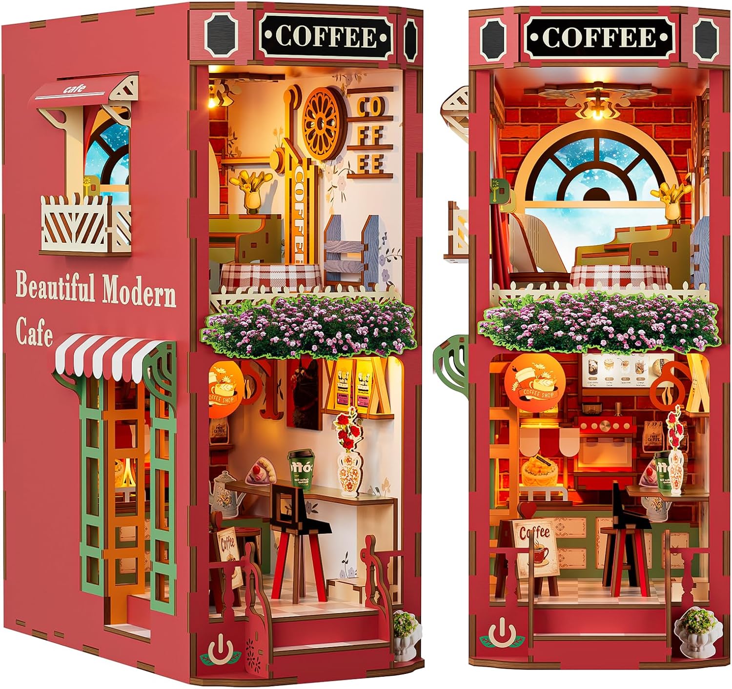 Book Nook Kit, 3D Wooden Puzzles for Adults, DIY Miniature House Kit for Adults, Booknook with LED Light, Gifts for Family, Friends and Book Lovers, Bookshelf Decor(Coffee Shop)