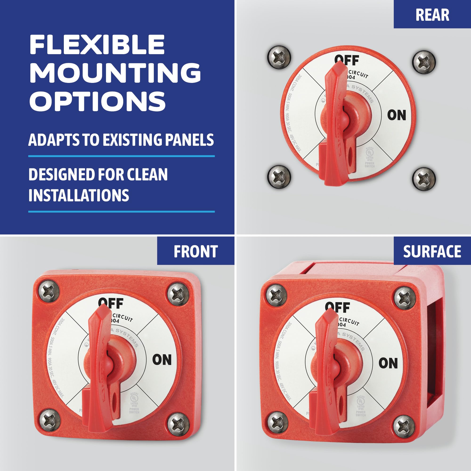 Blue Sea Systems Mini interruttori per batterie serie m, 300 A, rosso e nero