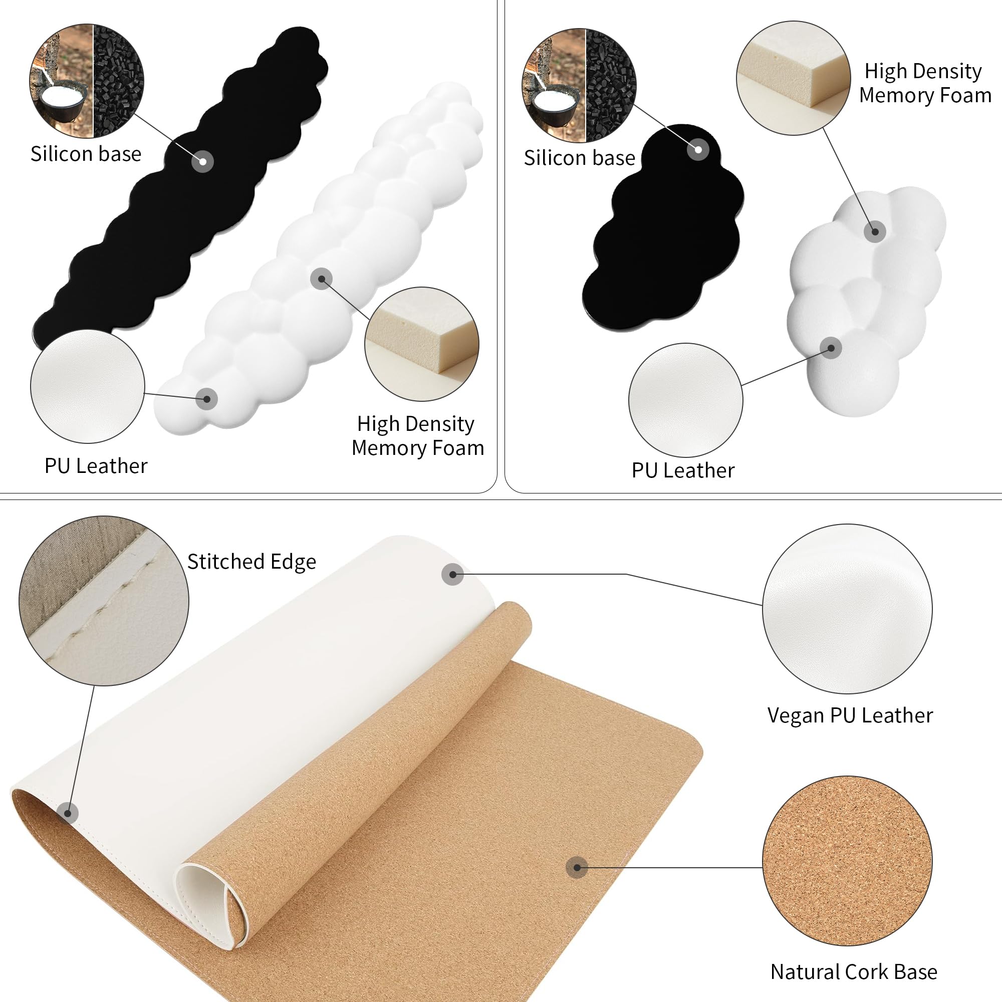 Leather Cloud Keyboard Wrist Rest, 3-in-1 Cloud Wrist Rest W/ 35.7 X 15.7in Leather Desk Pad,Memory Foam Cloud Palm Rest?Mouse Pad Rest Support for Office/Computer/Laptop/Mac Setup,White