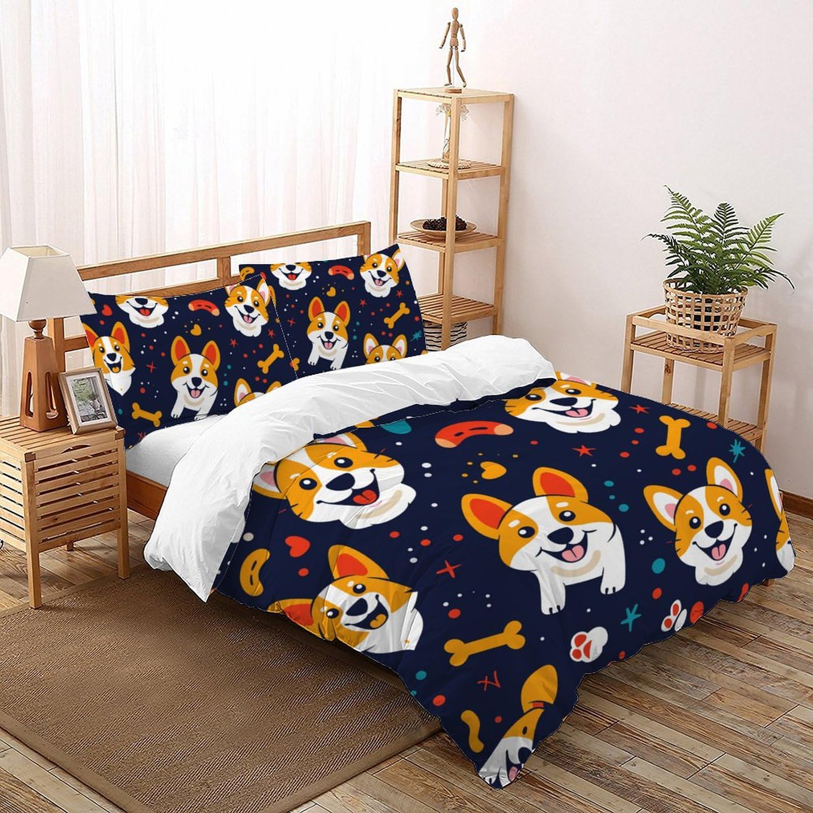 Corgi Housse de Couette Microfibre Douceur Durable avec Fermeture Éclair