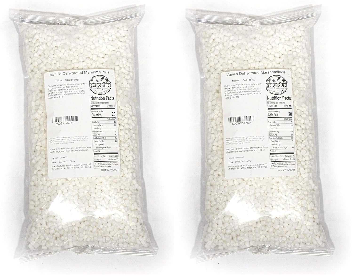 Dehydrated Mini Vanilla Marshmallows - 1 lb of Delicious Fresh Bulk White Marshmallows by Emporium Candy Tasty Treats for the Tummy (Pack of 2)