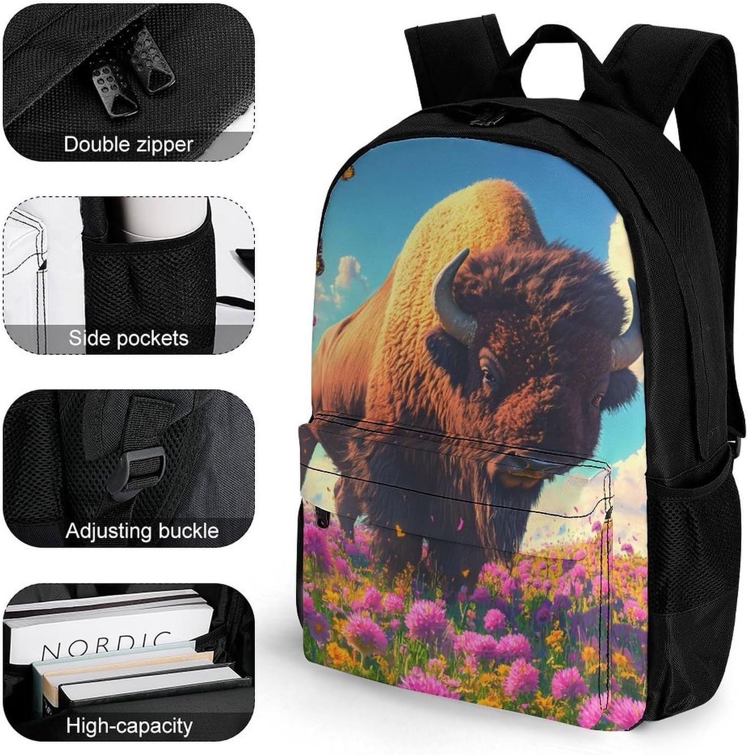 Buffalo Bison Field Laptop Backpack for Men Women Fashion Computer Bag Business Travel Daypack