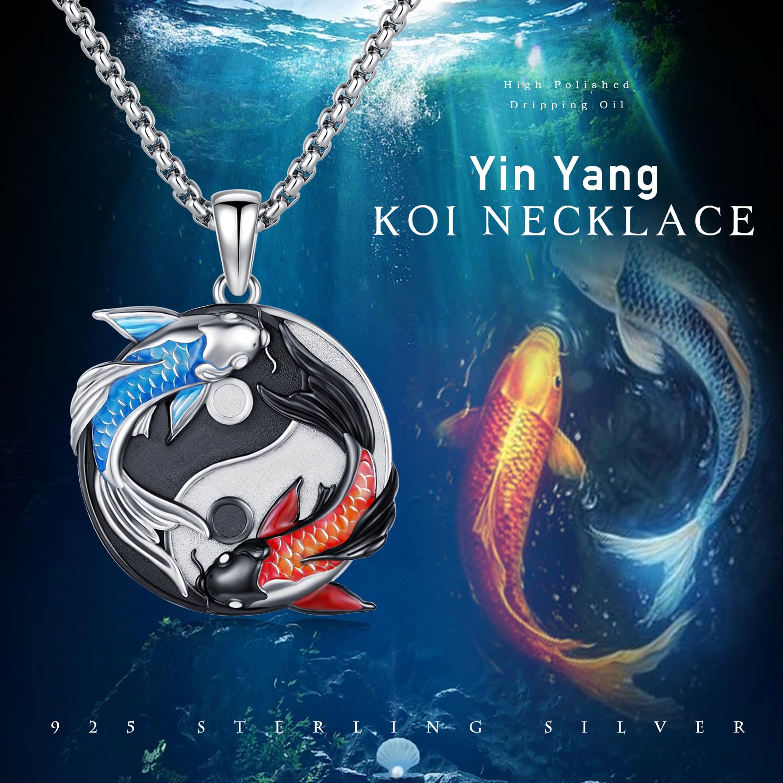 OHAYOO Yin Yang Halskette 925 Sterling Silber Anhänger Kette Partnerketten für Sie und Ihn Koi Fisch Schmuck Geschenke für Damen Herren Couple