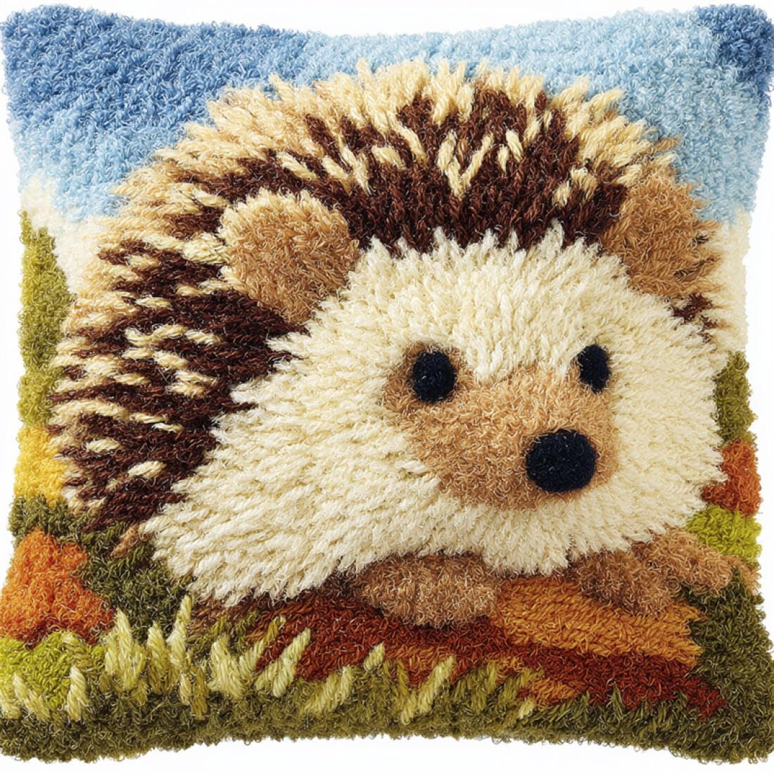 Kitquiver Animal DIY Craft Latch Hook Rug Kits Cartoon Hedgehog DIY Latch Hook Kits Pillowcase Embroidery,Knitting,Gift for Adults/Beginners 17x17In