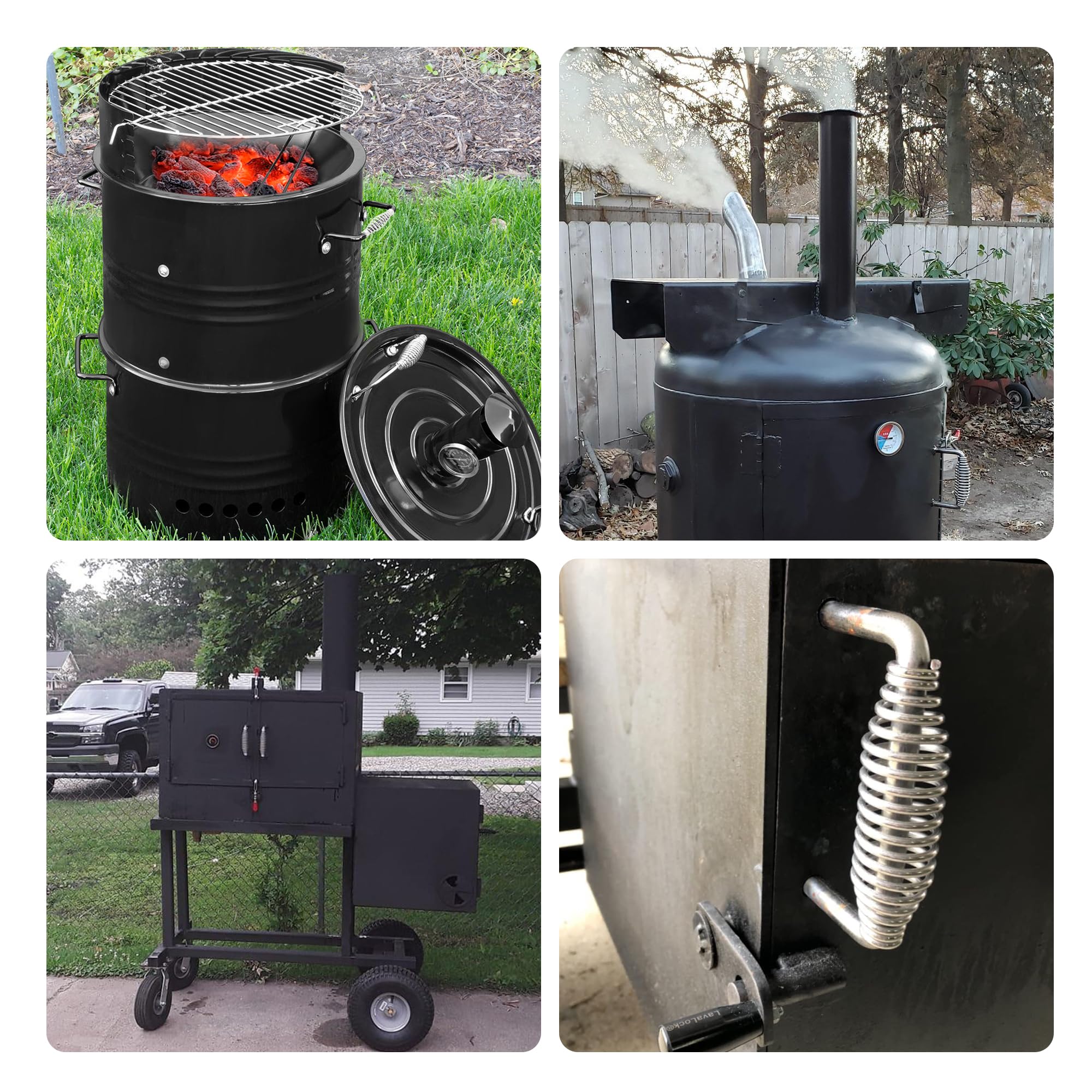 Paquete de 2 manijas de resorte para barbacoa, manijas de estufa de madera de acero inoxidable, manija de puerta de resorte de 5.5 pulgadas para parrillas de barbacoa, hoyos, ahumadores de barbacoa, 4
