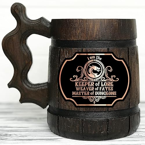 Dungeon Master Mug 17oz Keeper of Lore, Weaver of Fates DM Mug DnD Gift Dungeons and Dragons Party Wooden Beer Mug Personalized D&D Gift Beer Stein